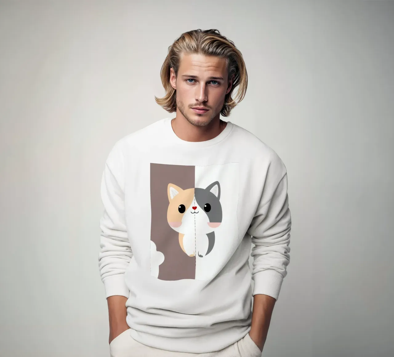 Simpatico gatto dei cartoni animati con design a colori divisi in uno stile giocoso felpa da DesignDoodle