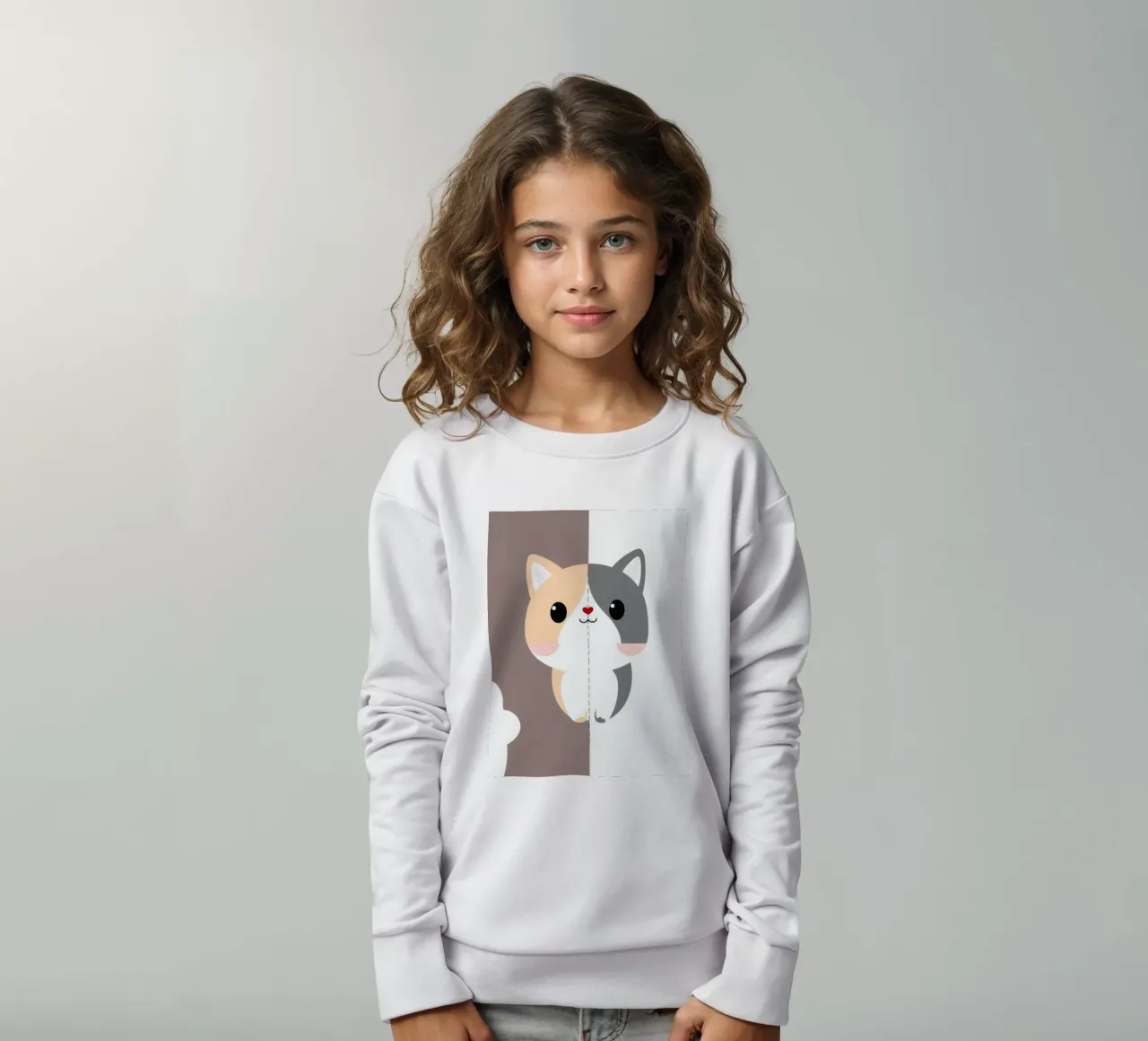 Simpatico gatto dei cartoni animati con design a colori divisi in uno stile giocoso felpa bambino da DesignDoodle