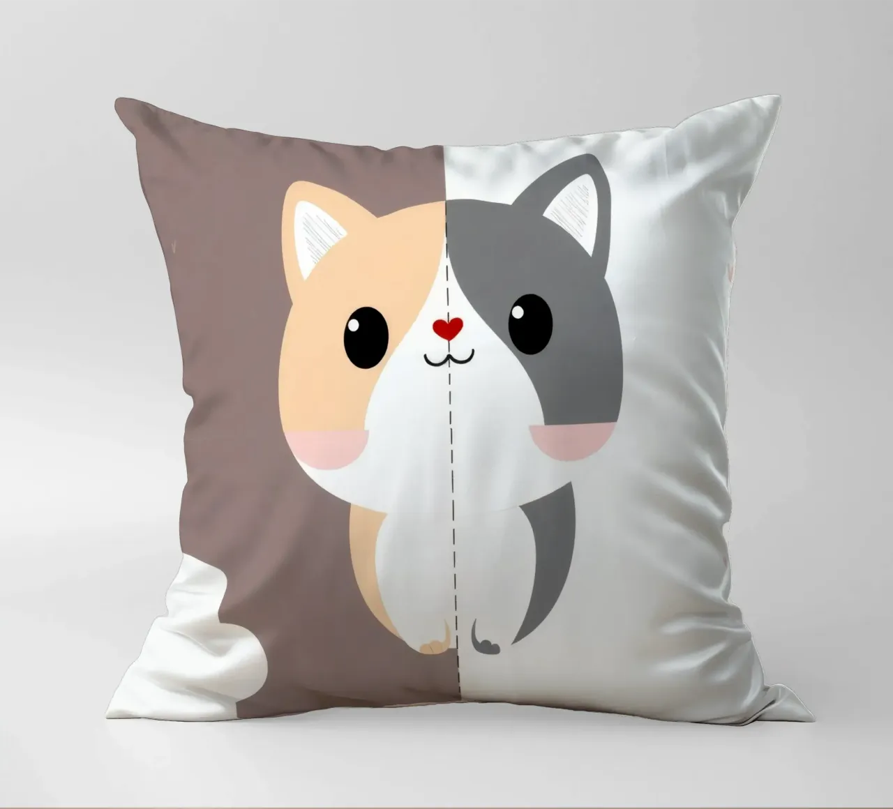 Simpatico gatto dei cartoni animati con design a colori divisi in uno stile giocoso cuscino da DesignDoodle