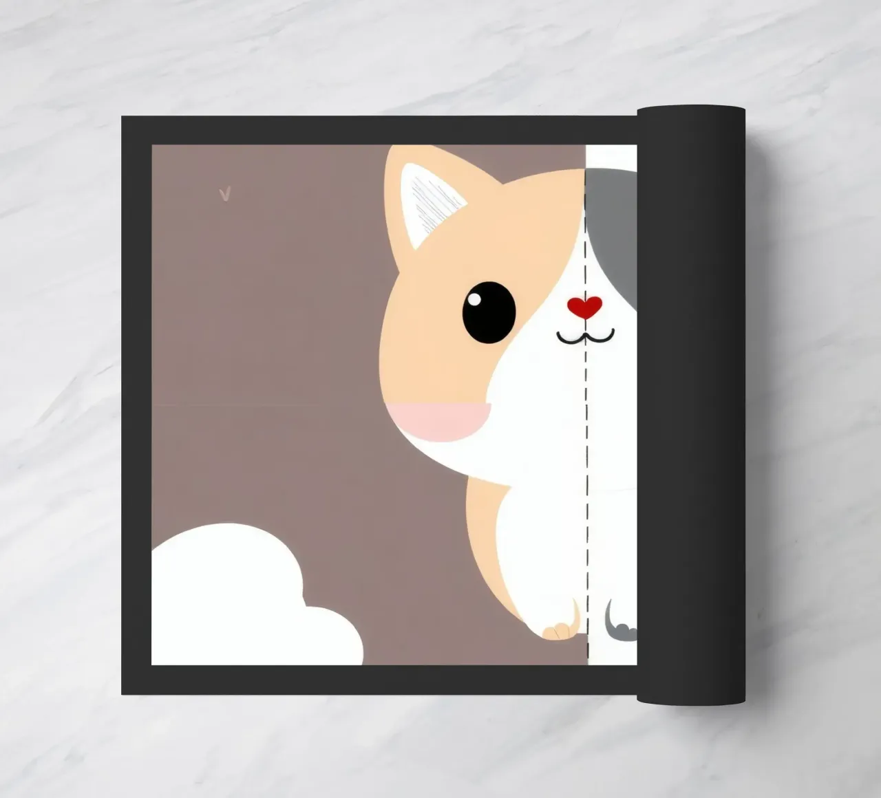 Simpatico gatto dei cartoni animati con design a colori divisi in uno stile giocoso zerbino da DesignDoodle