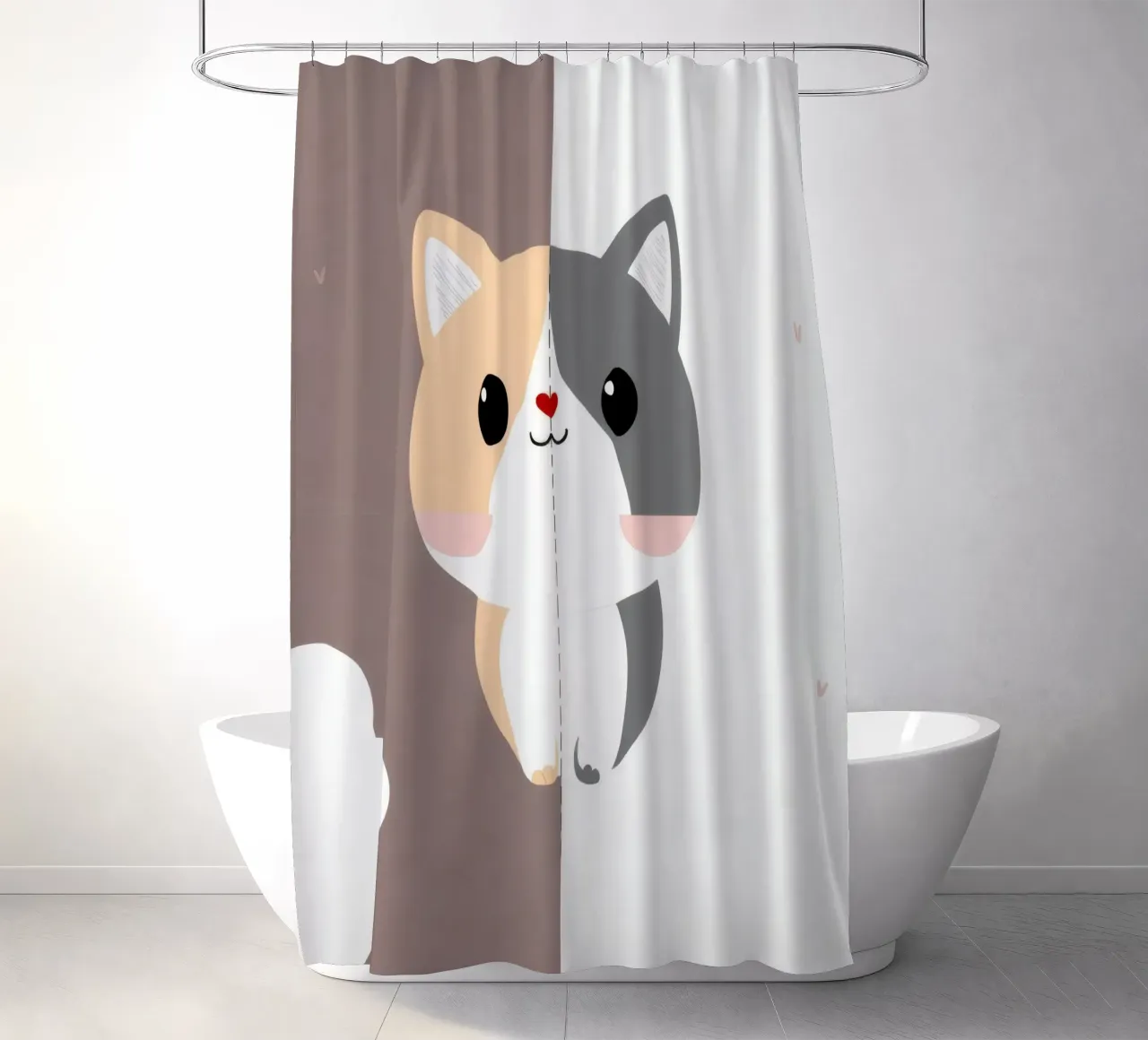 Simpatico gatto dei cartoni animati con design a colori divisi in uno stile giocoso tenda da doccia da DesignDoodle