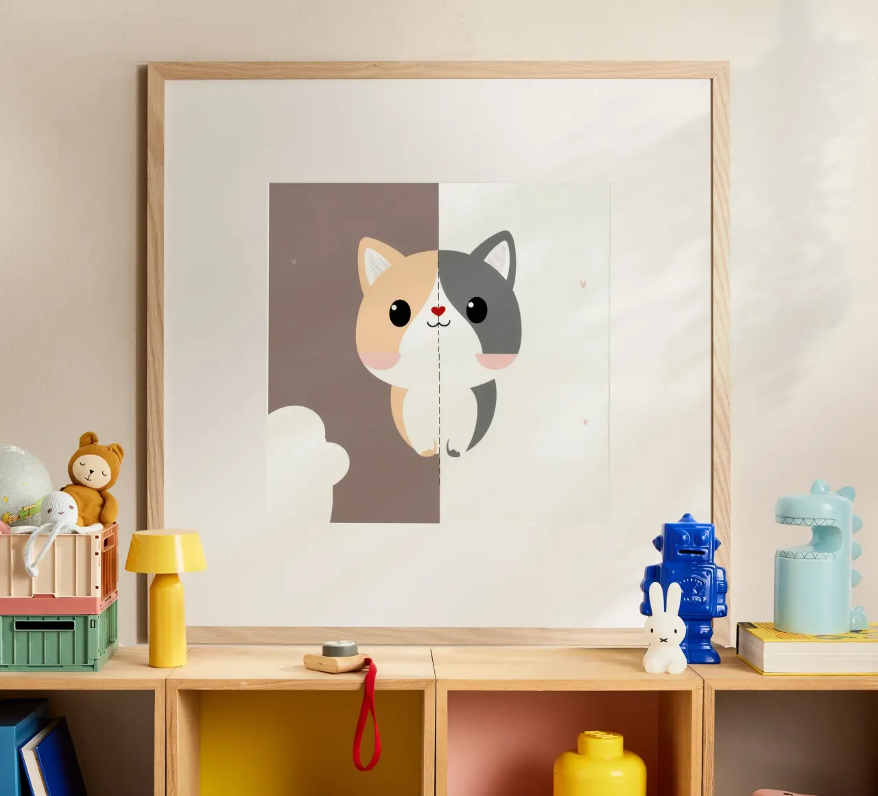 Simpatico gatto dei cartoni animati con design a colori divisi in uno stile giocoso carta hahnemühle da DesignDoodle