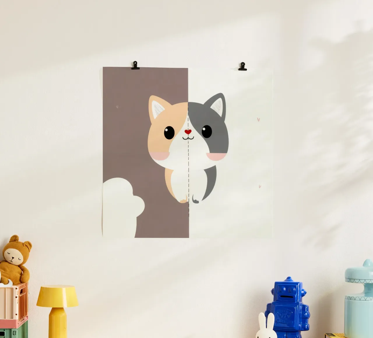 Simpatico gatto dei cartoni animati con design a colori divisi in uno stile giocoso carta hahnemühle da DesignDoodle