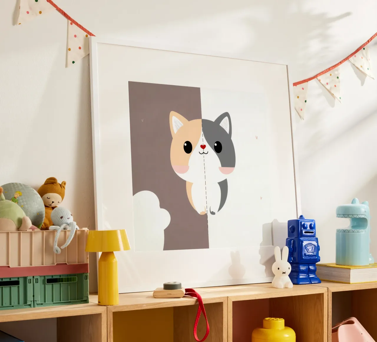 Simpatico gatto dei cartoni animati con design a colori divisi in uno stile giocoso carta hahnemühle da DesignDoodle