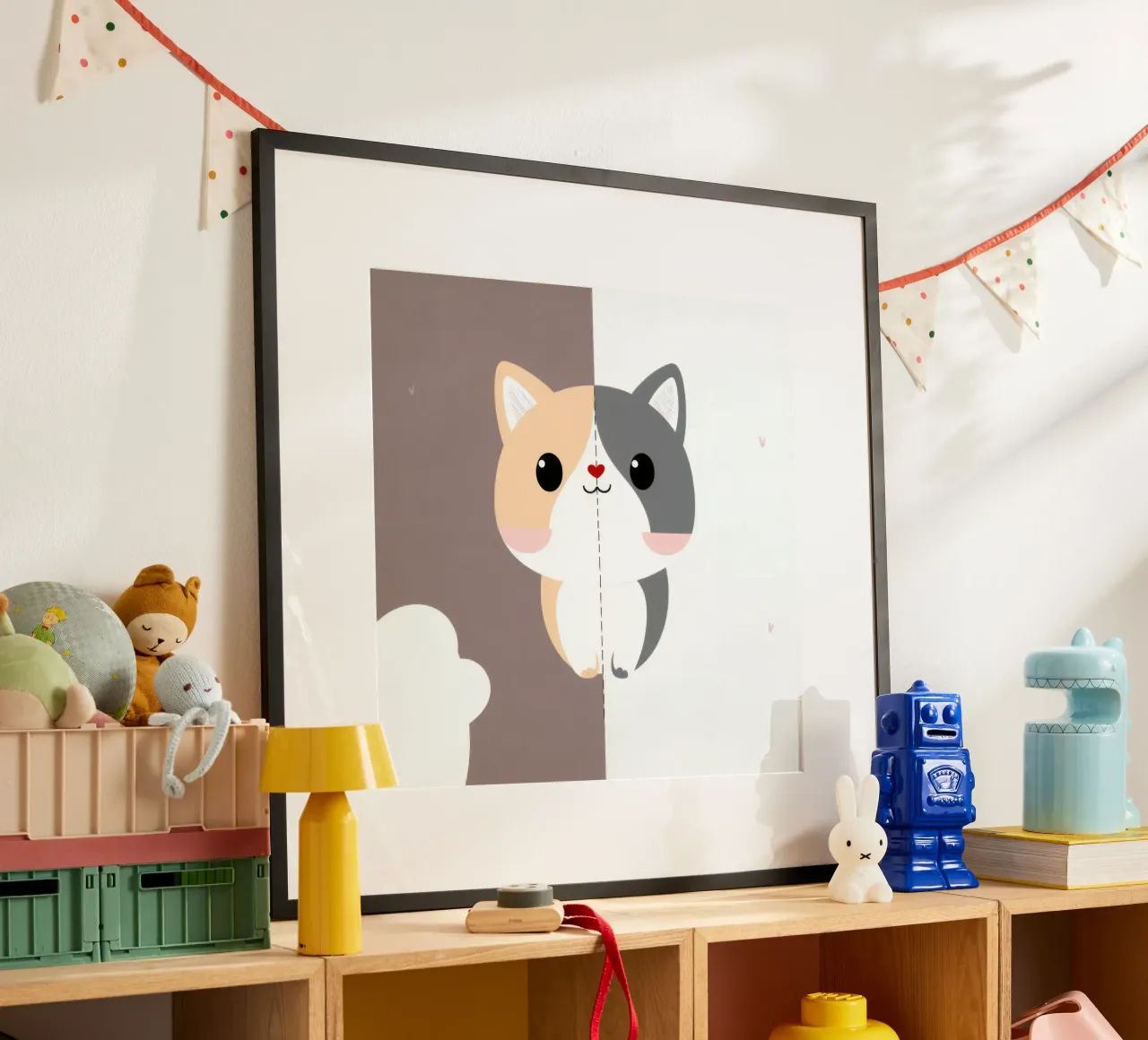 Simpatico gatto dei cartoni animati con design a colori divisi in uno stile giocoso carta hahnemühle da DesignDoodle
