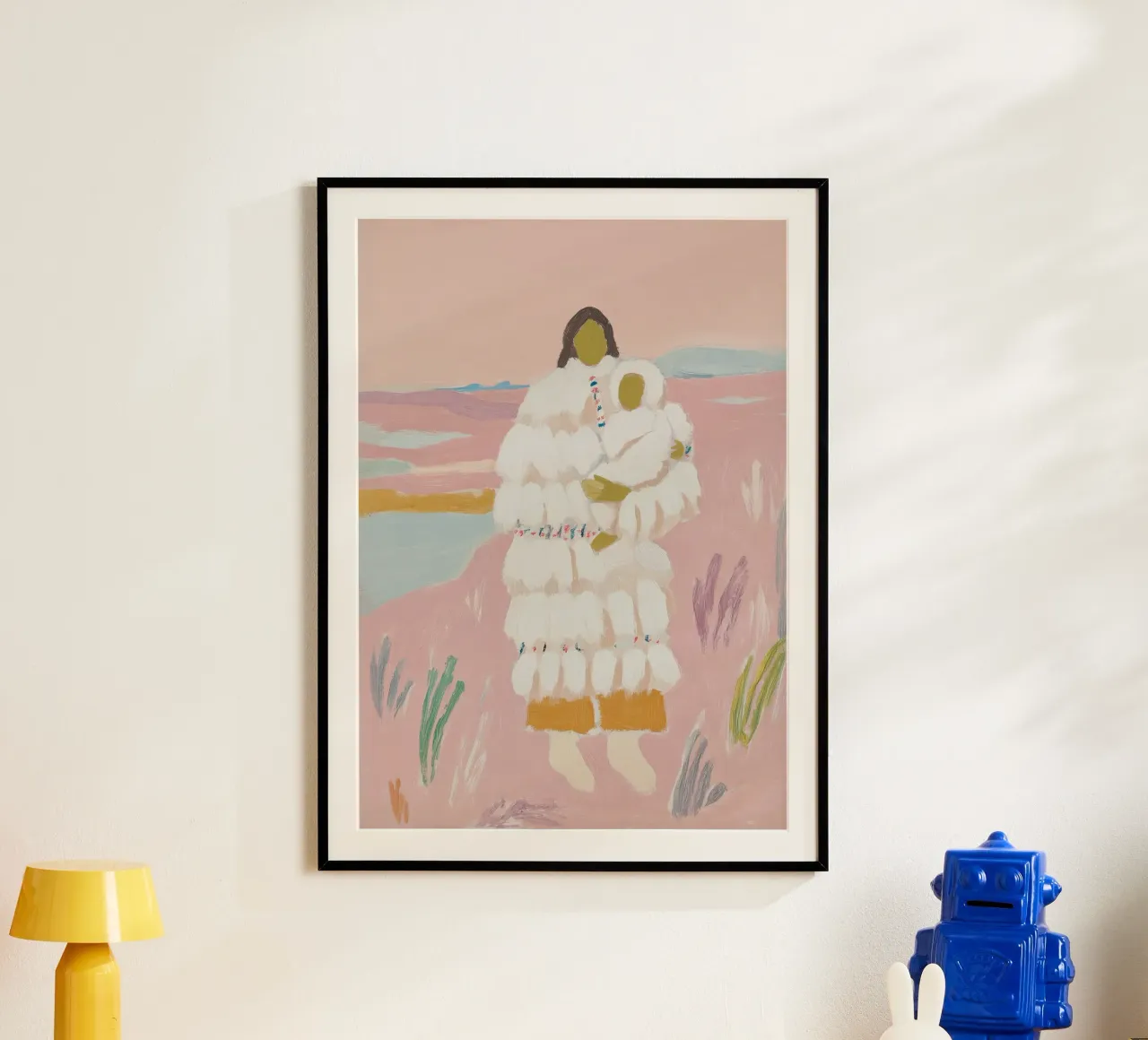 Pastel Folk Print, Abstracte Kunst, Vrouw en Baby Print poster van Boheme