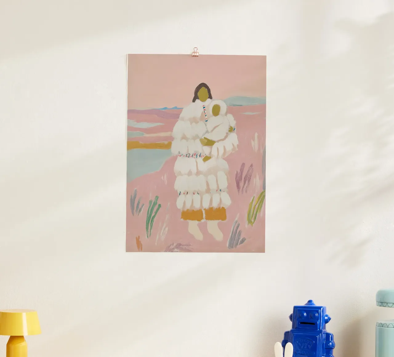 Pastel Folk Print, Abstracte Kunst, Vrouw en Baby Print poster van Boheme