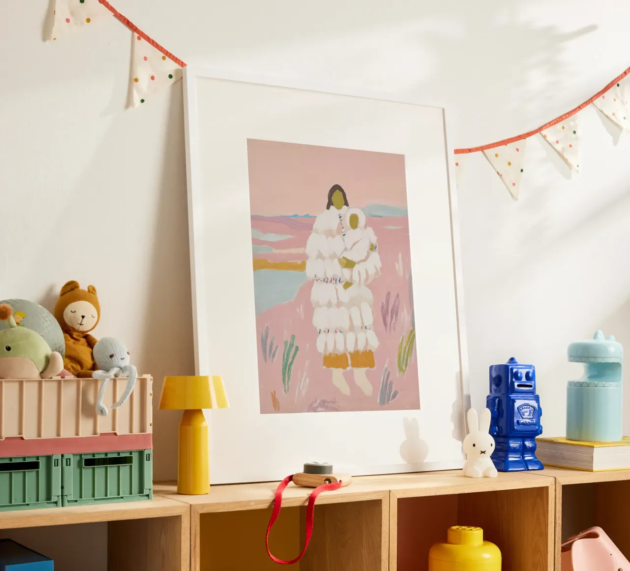 Pastel Folk Print, Abstracte Kunst, Vrouw en Baby Print poster van Boheme