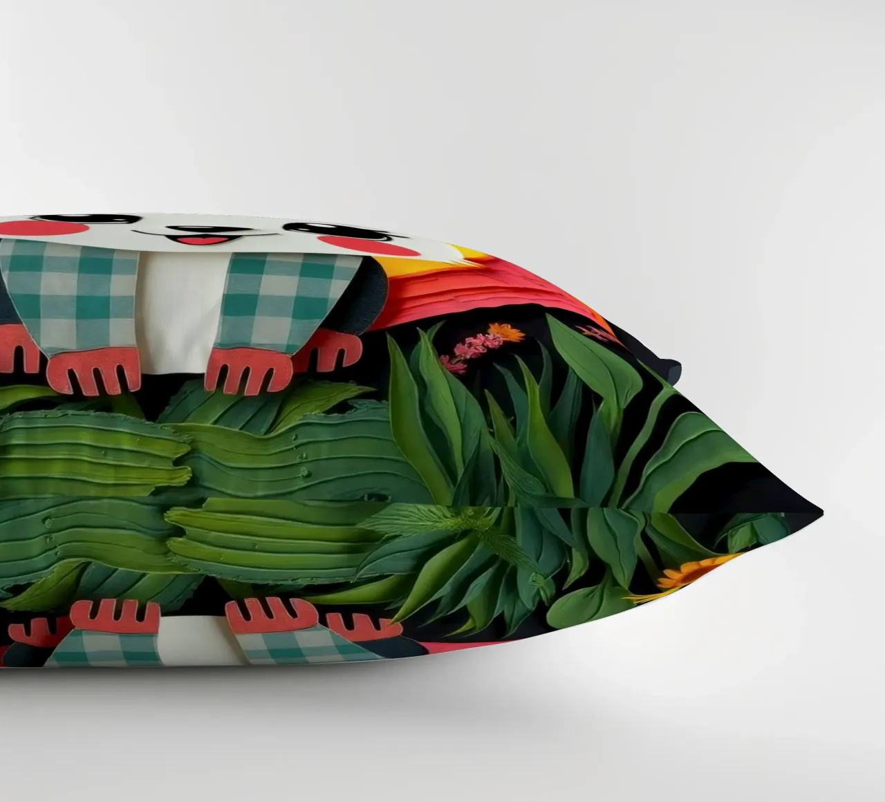 Cute paper-crafted animal with background of sun and flowers decorative cushion by DesignDoodle