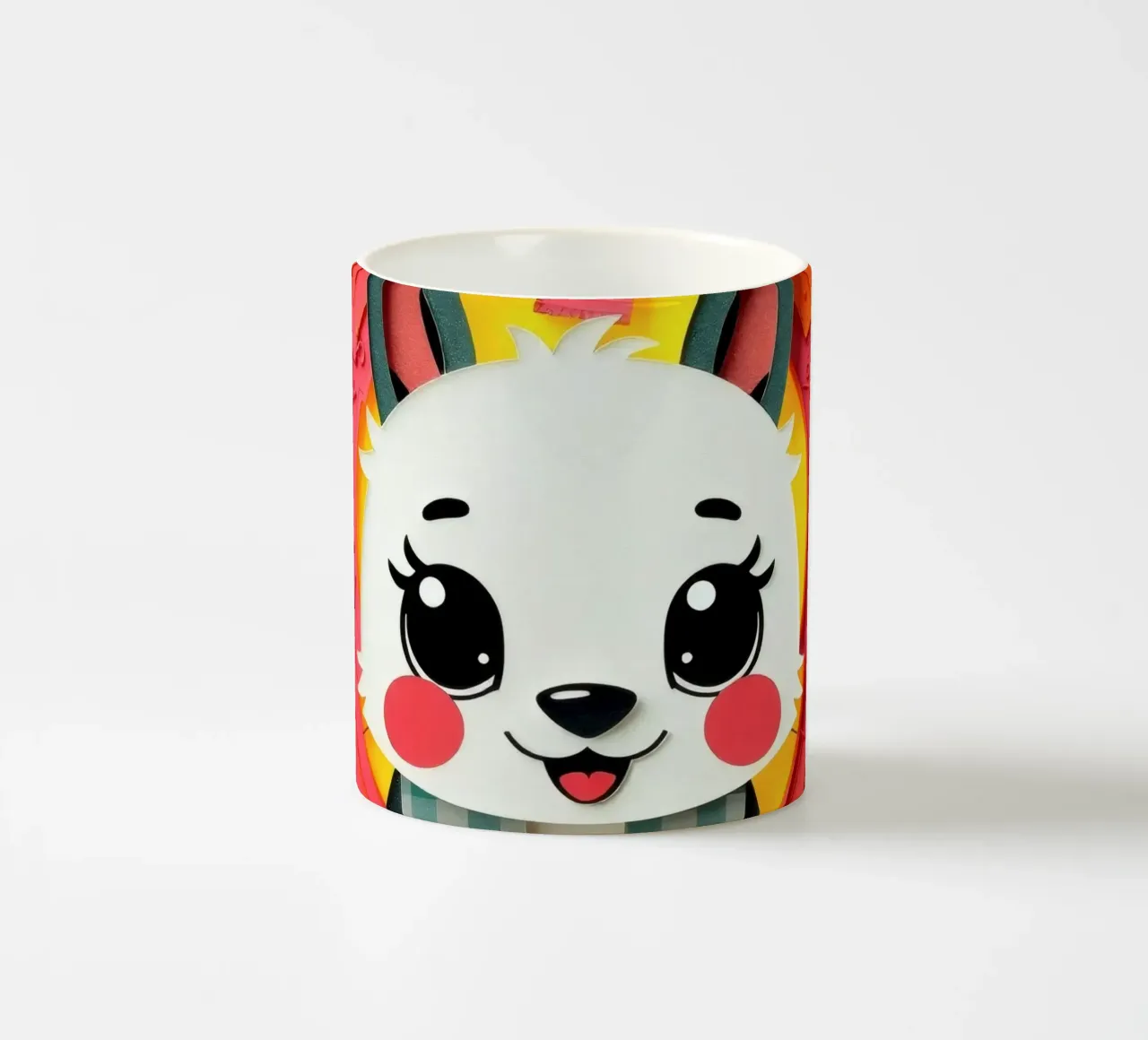 Cute paper-crafted animal with background of sun and flowers ceramic mug by DesignDoodle