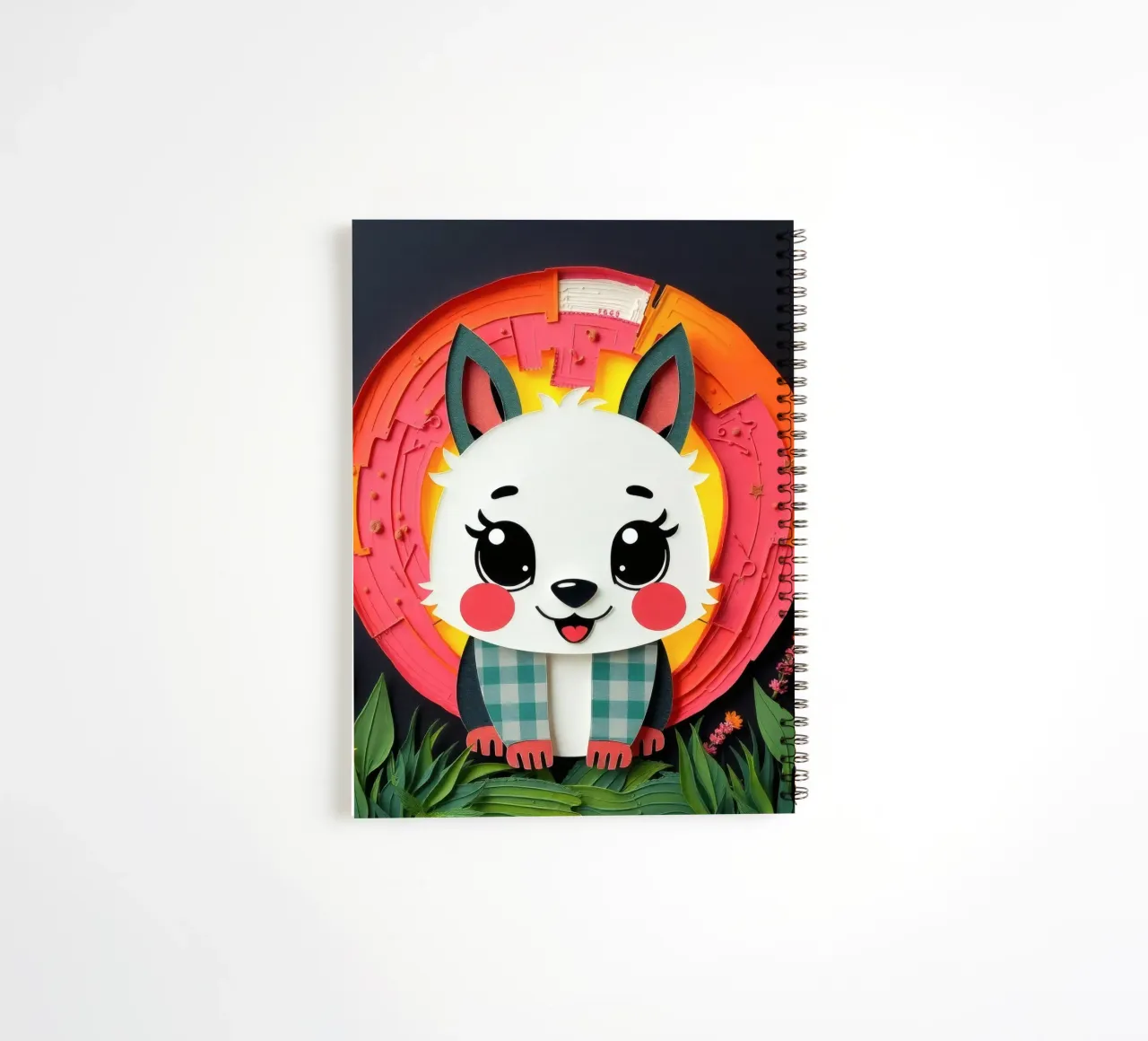 Cute paper-crafted animal with background of sun and flowers spiral notebook by DesignDoodle