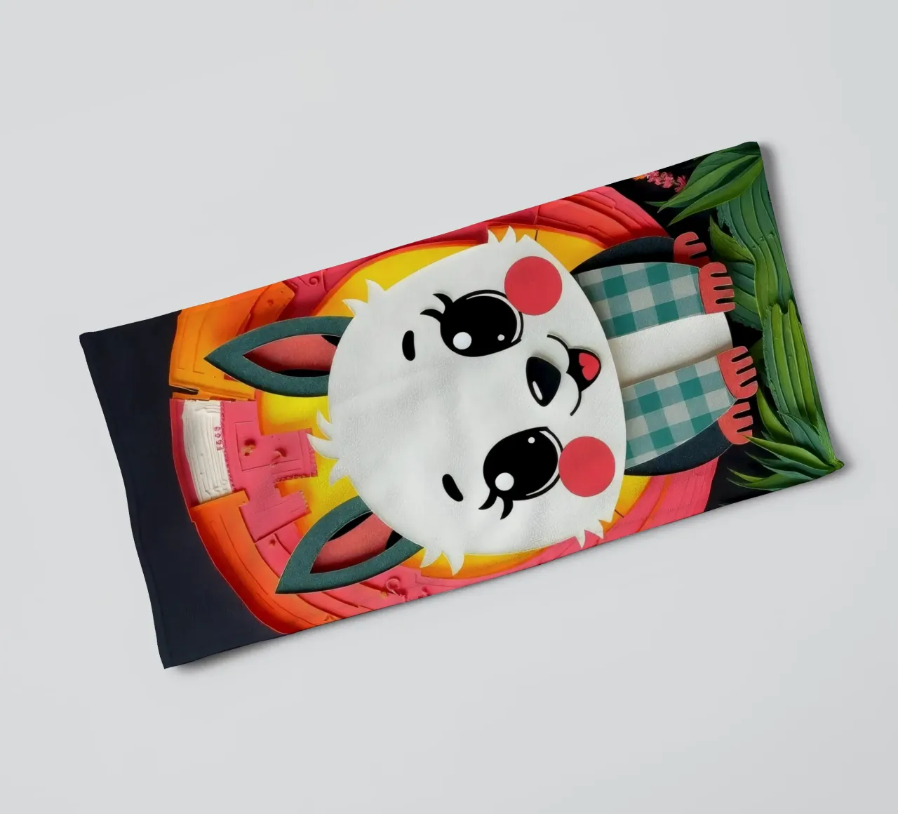 Cute paper-crafted animal with background of sun and flowers towel by DesignDoodle