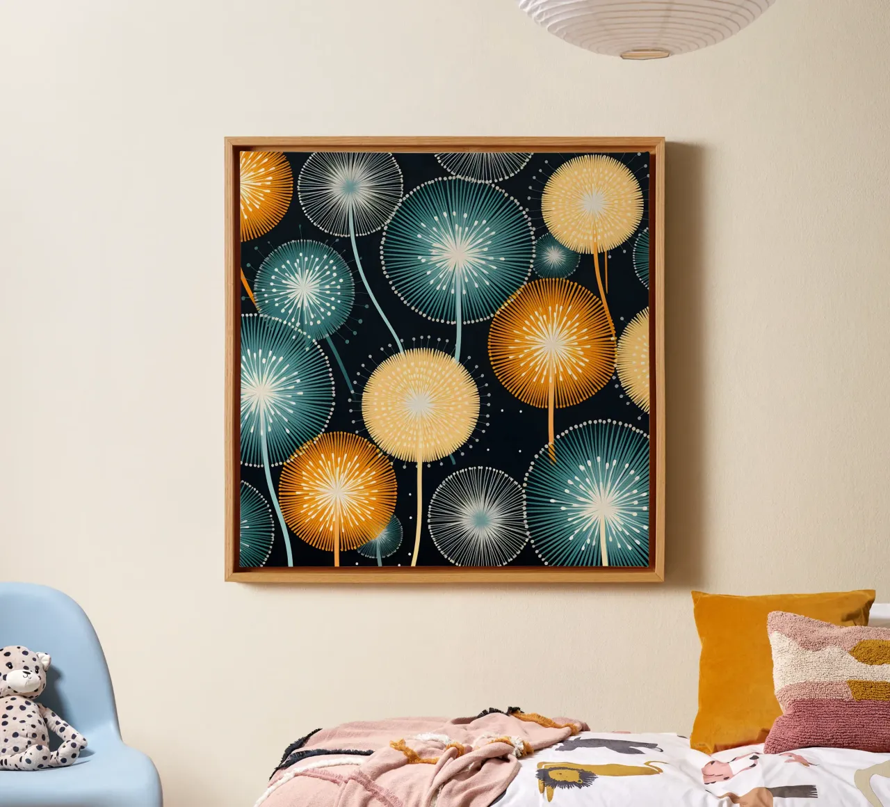 Uitbarstende paardenbloemen canvas met Baklijst van Botanical Pattern House