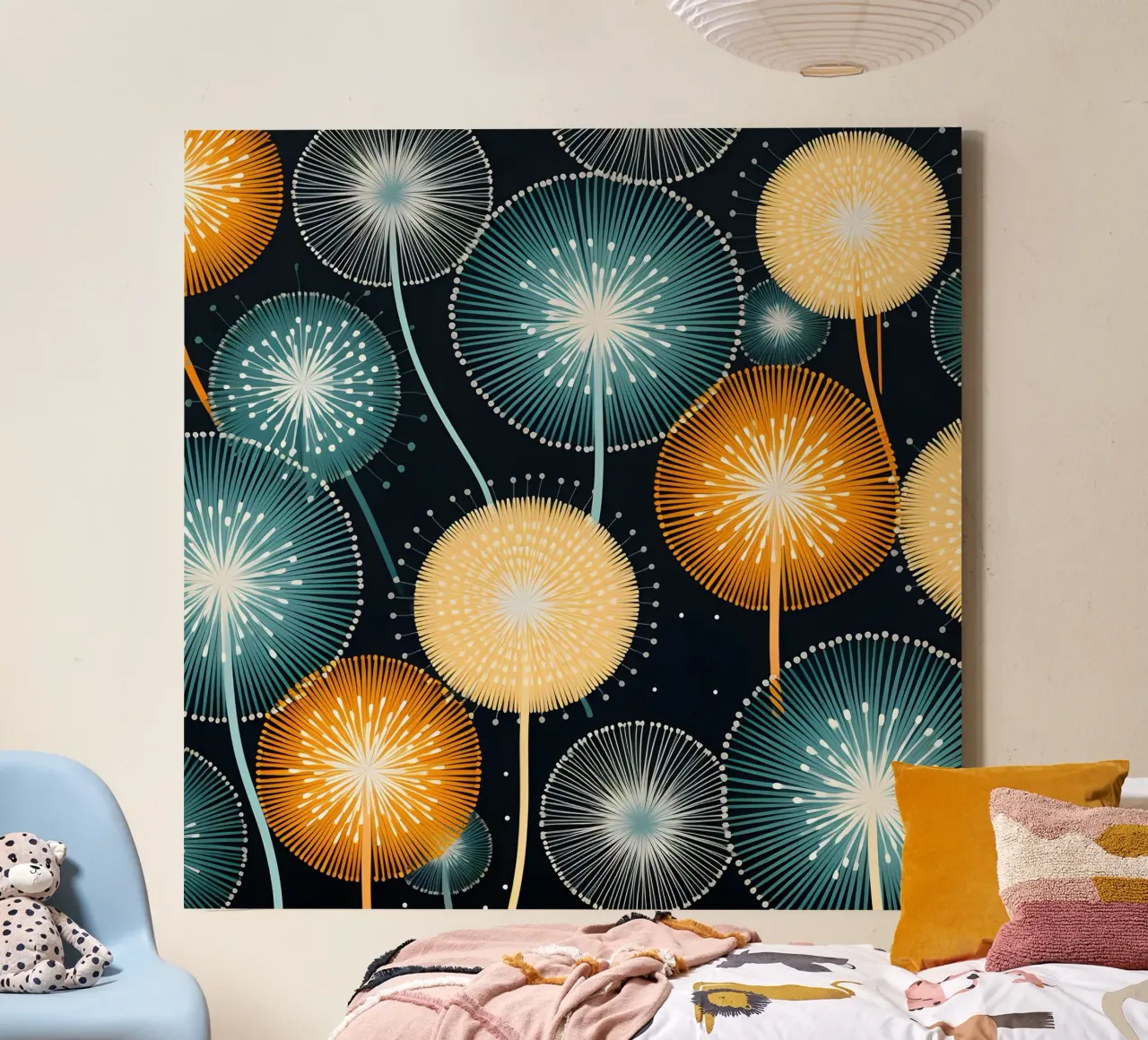 Uitbarstende paardenbloemen canvas met Baklijst van Botanical Pattern House