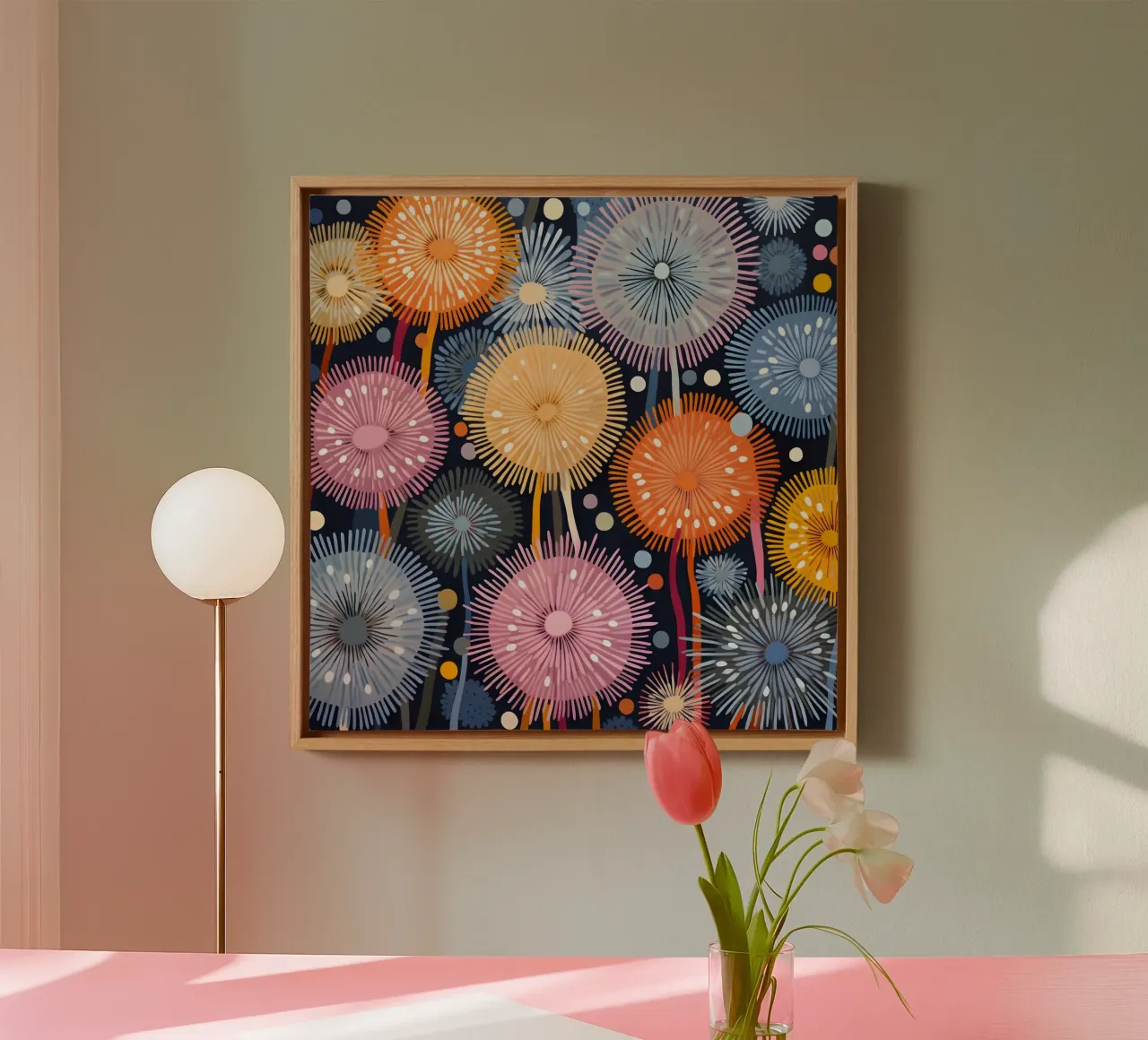 Uitbarstende paardenbloemen canvas met Baklijst van Botanical Pattern House