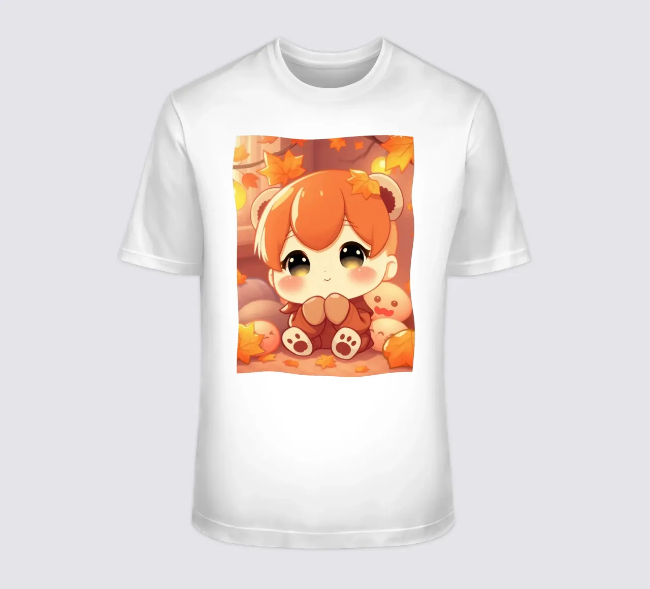 Carino personaggio ragazza autunno seduto tra foglie colorate t-shirt da DesignDoodle