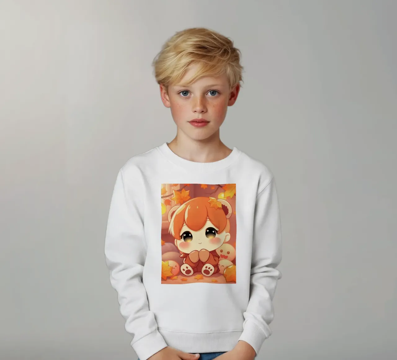 Carino personaggio ragazza autunno seduto tra foglie colorate felpa bambino da DesignDoodle