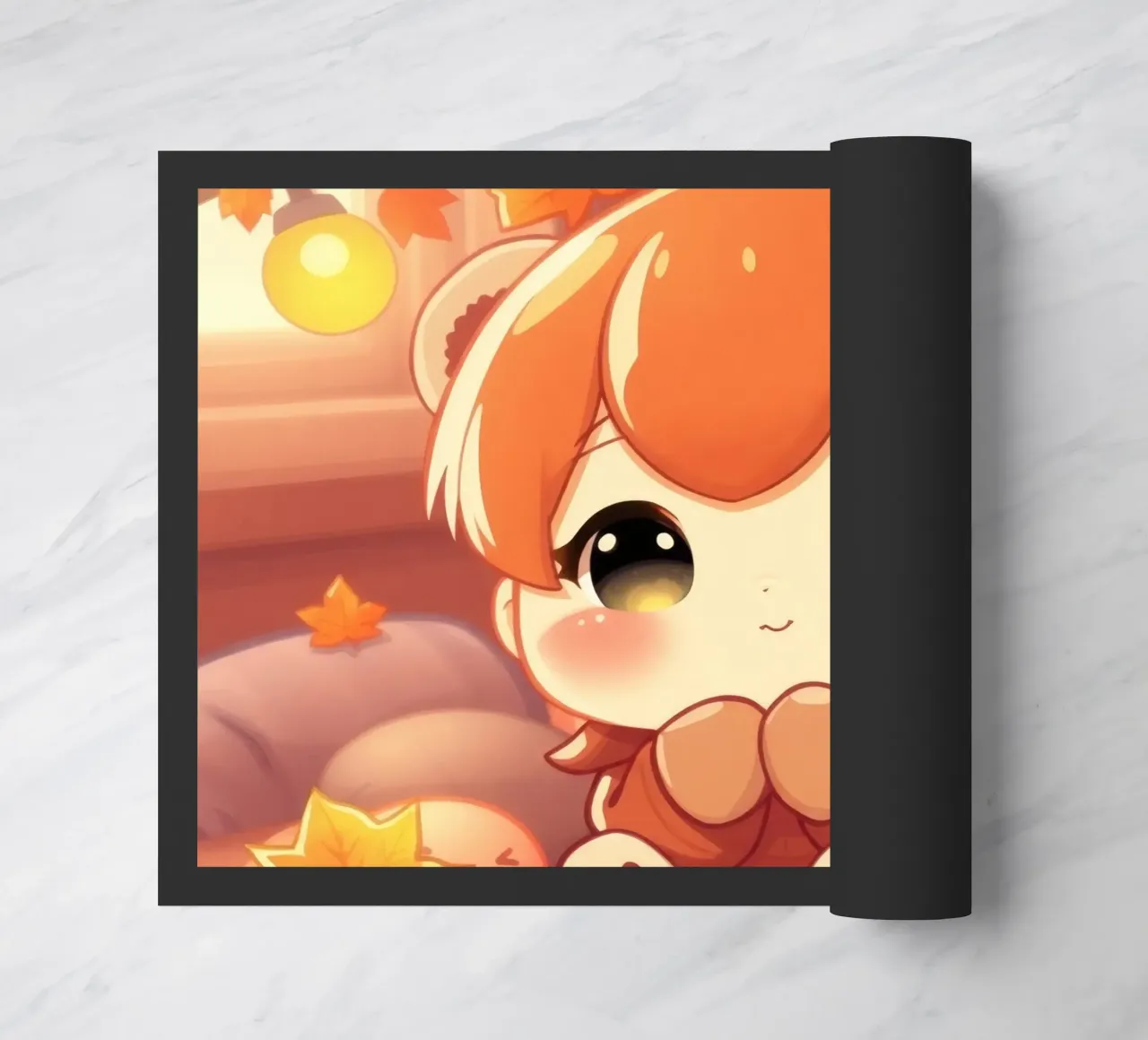 Carino personaggio ragazza autunno seduto tra foglie colorate zerbino da DesignDoodle