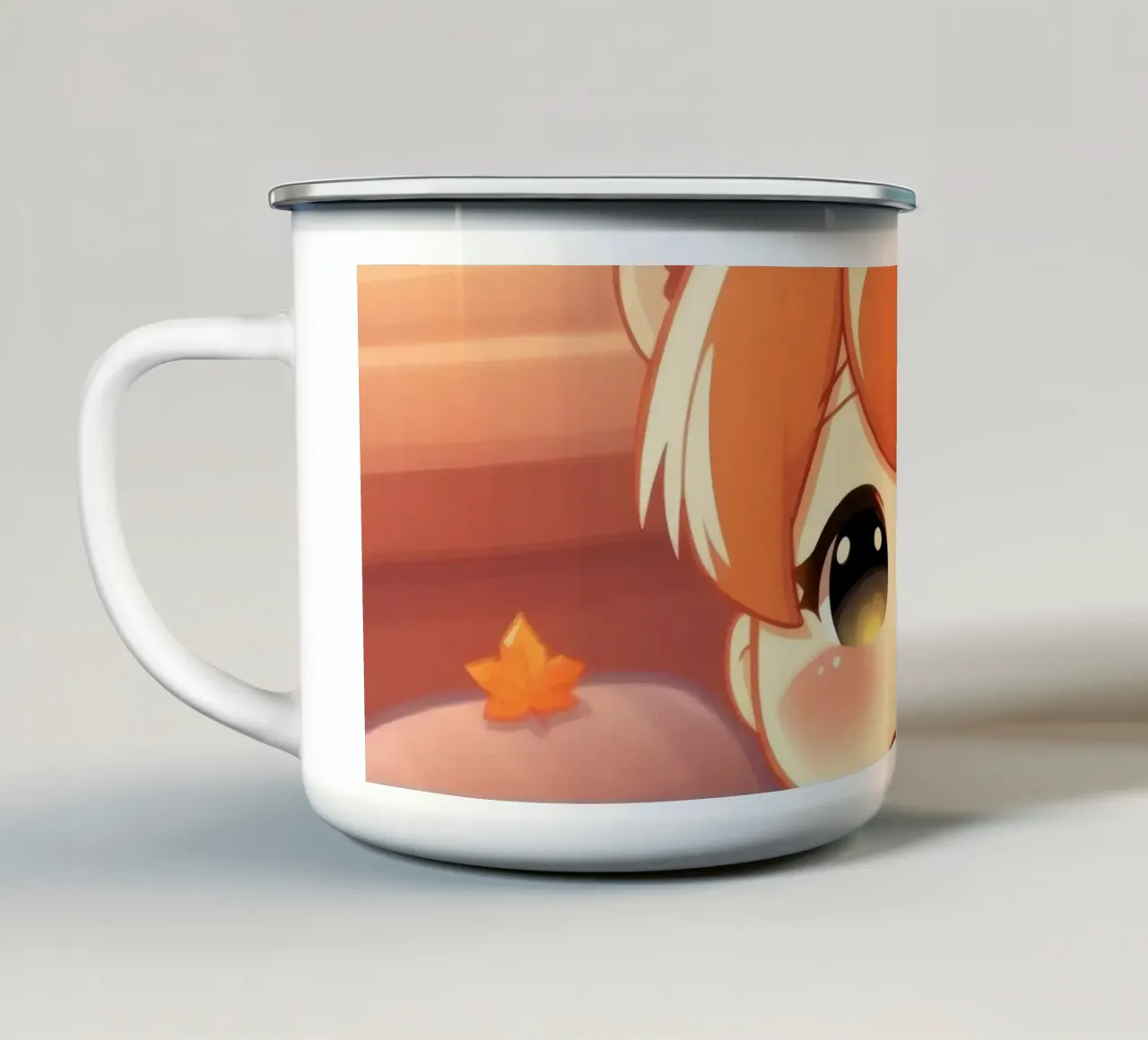 Carino personaggio ragazza autunno seduto tra foglie colorate tazza in smalto da DesignDoodle