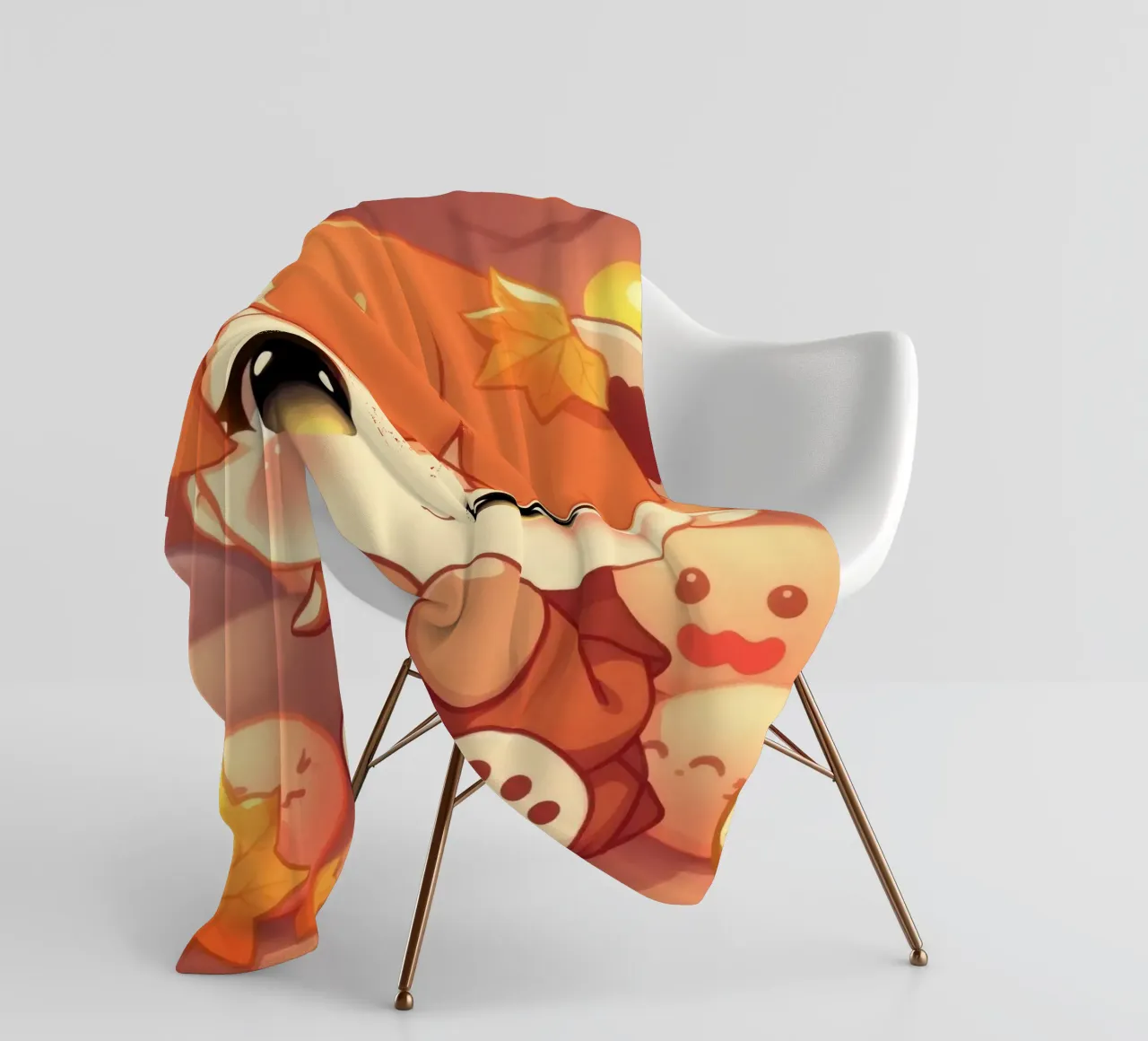 Carino personaggio ragazza autunno seduto tra foglie colorate coperta in pile da DesignDoodle