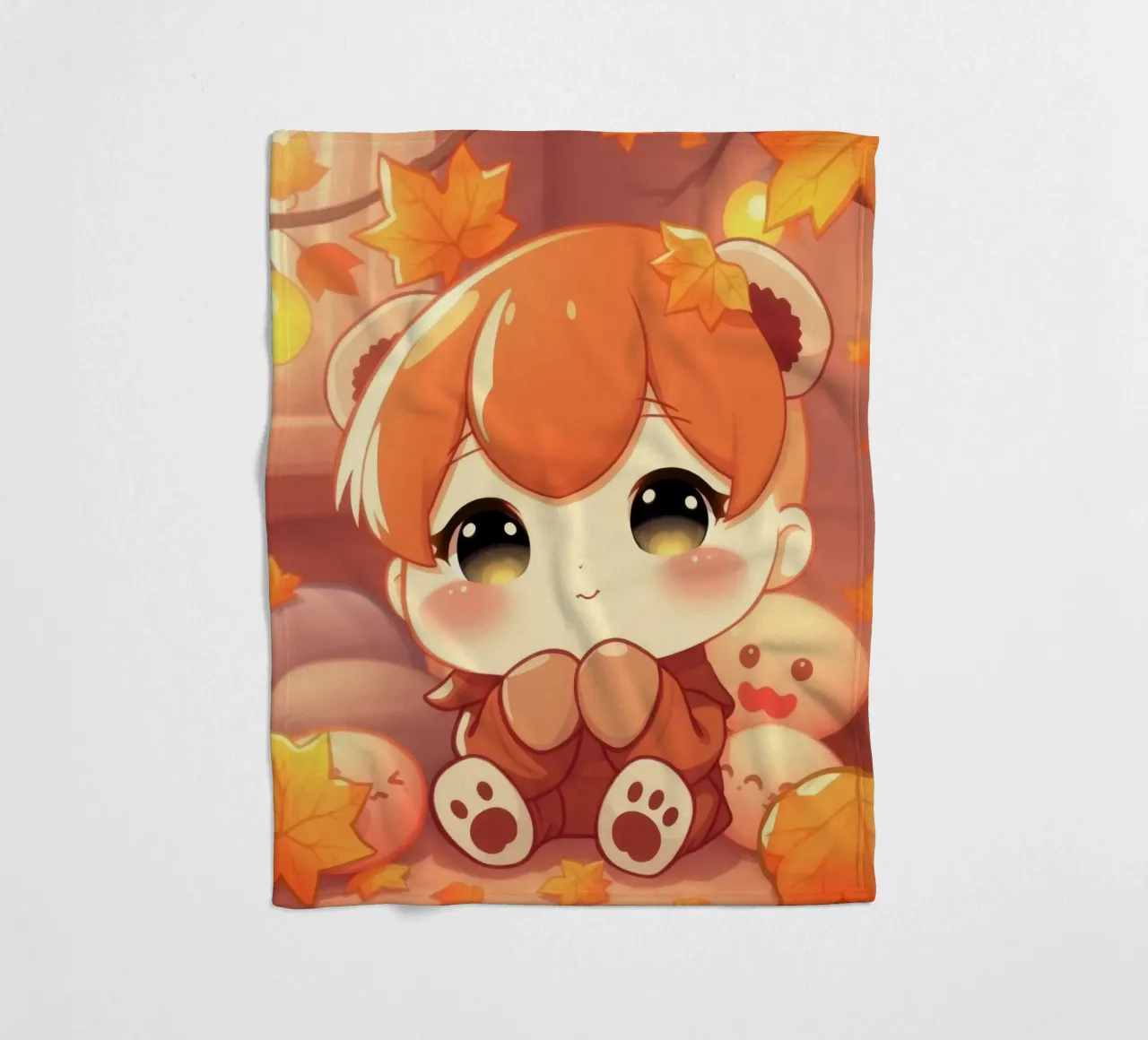 Carino personaggio ragazza autunno seduto tra foglie colorate coperta in pile da DesignDoodle