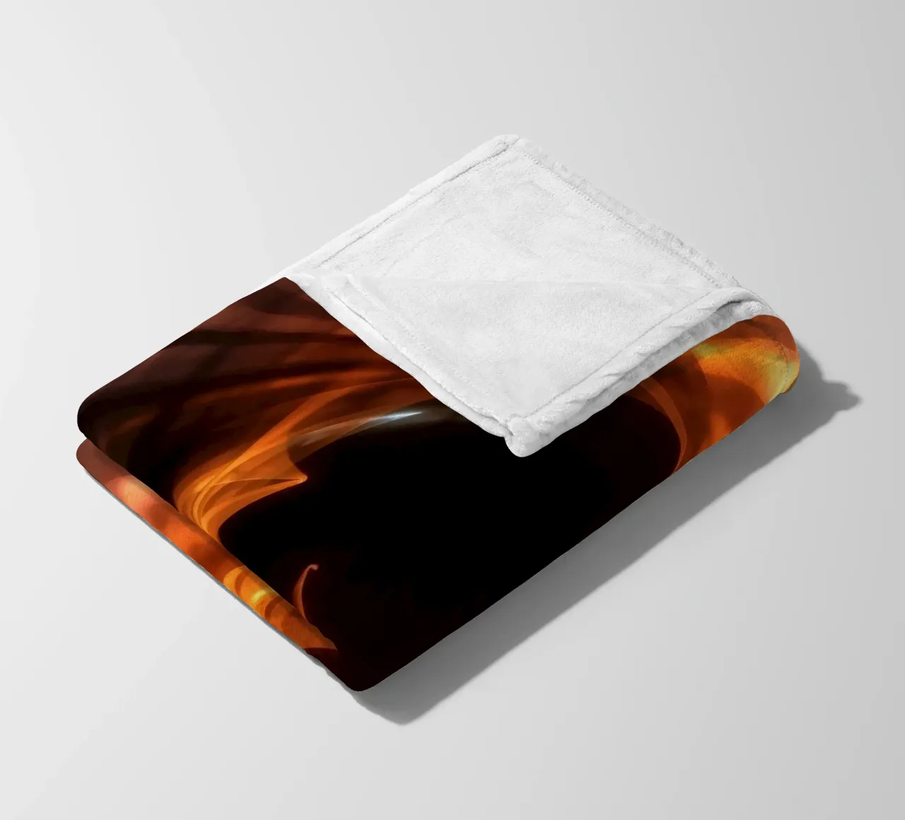 Swirling patterns of orange and black create an abstract art fleece blanket by DesignDoodle