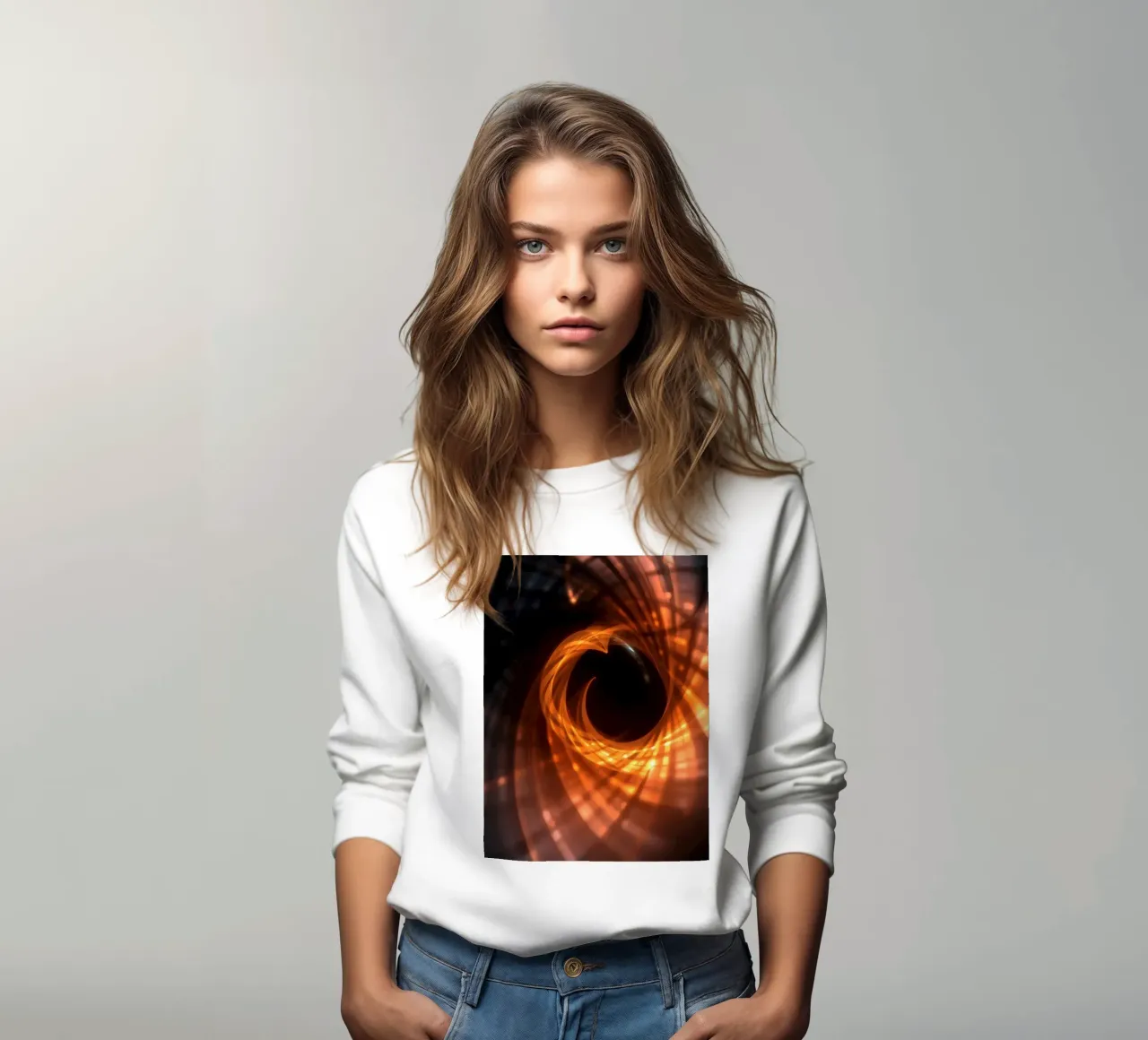 Wervelende patronen van oranje en zwart creëren een abstracte kunst sweatshirt van DesignDoodle