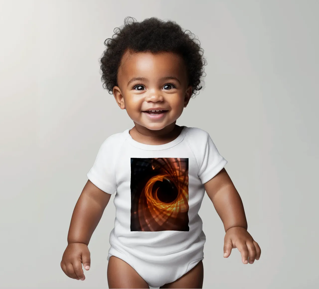 Wirbelnde Muster aus Orange und Schwarz schaffen eine abstrakte Kunst Kurzarm Babybody von DesignDoodle