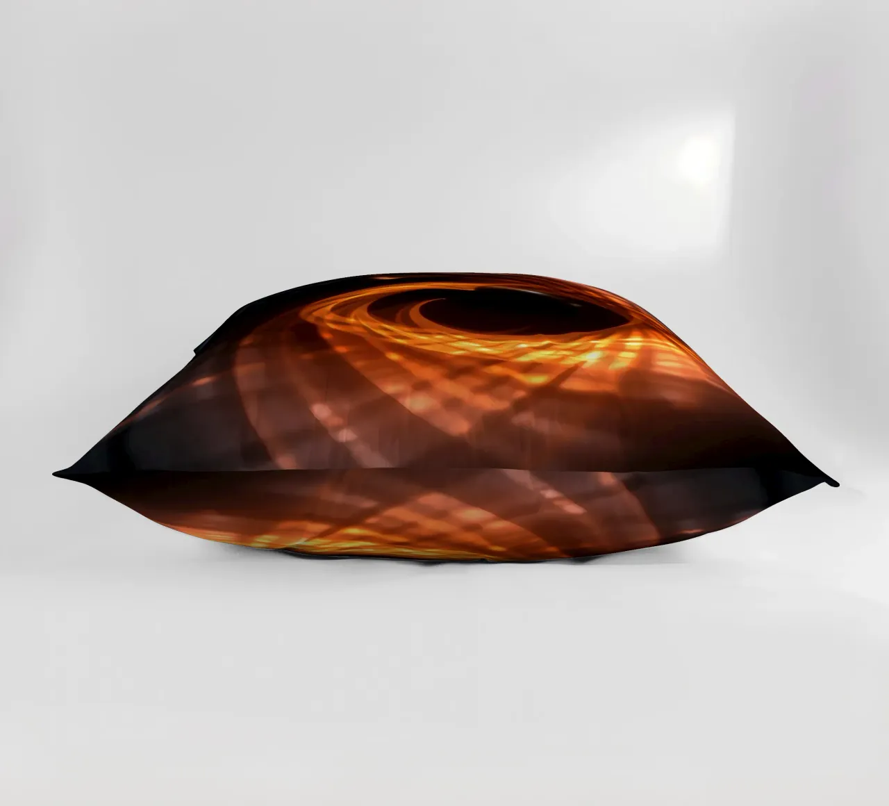 Swirling patterns of orange and black create an abstract art decorative cushion by DesignDoodle