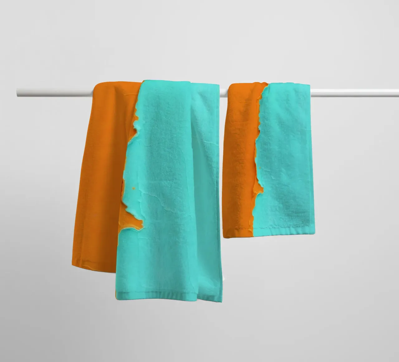 split of orange and turquoise paint towel by DesignDoodle
