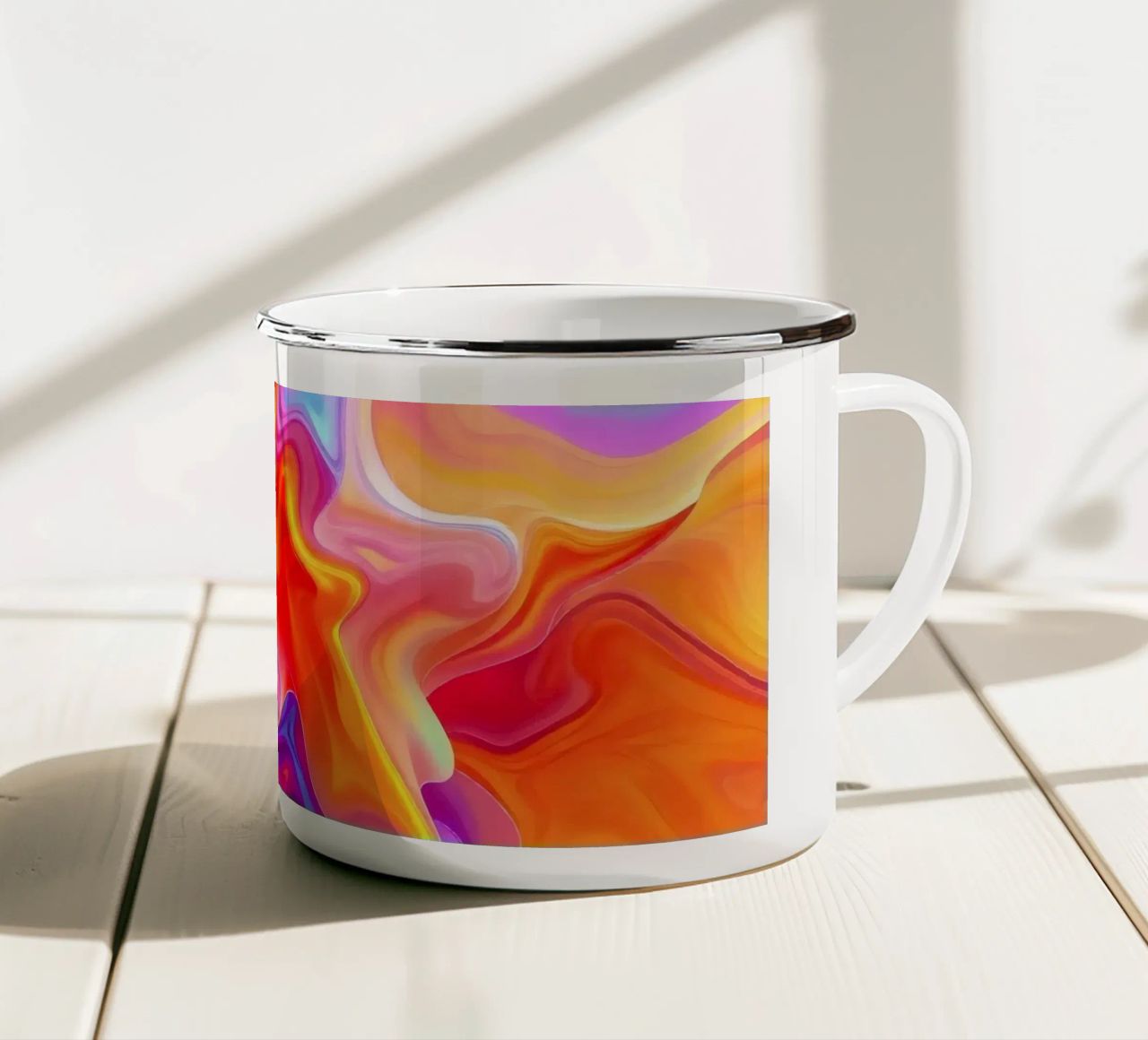 abstract art showcasing vivid swirls and flowing patterns enamel mug by DesignDoodle