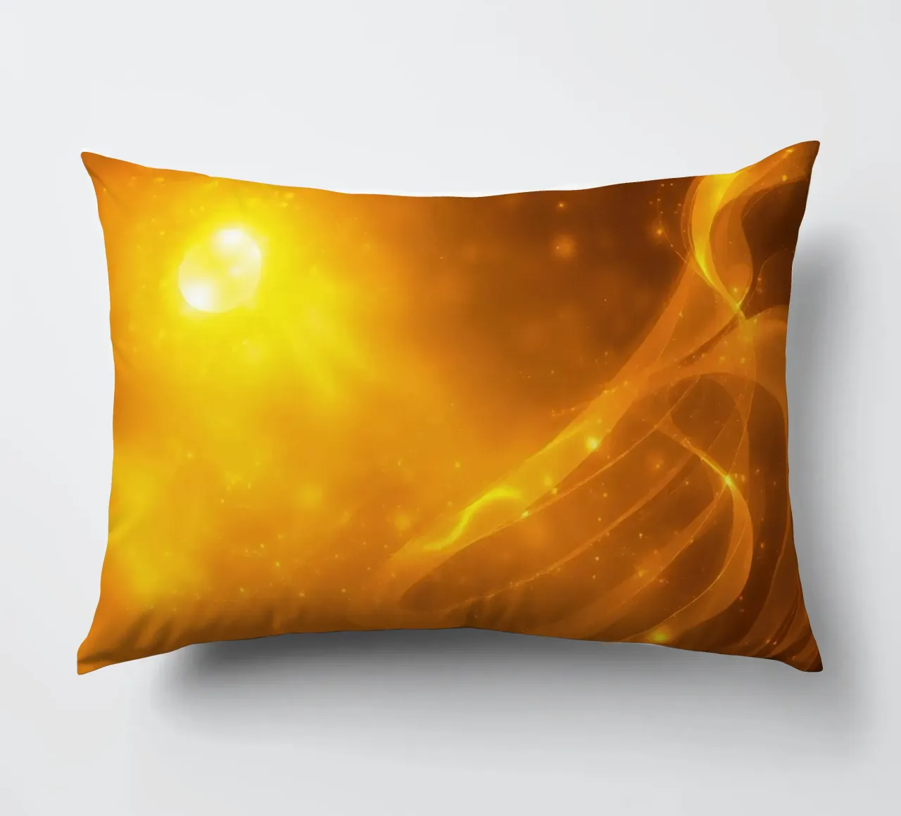 Orange abstract light swirling in cosmic background at dusk decorative cushion by DesignDoodle