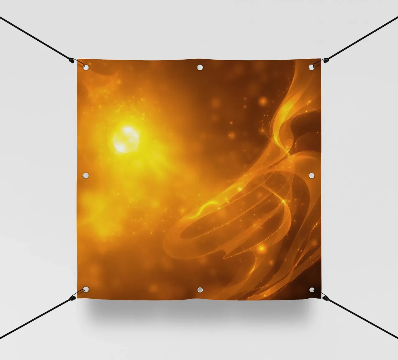 Oranje abstract licht wervelend in kosmische achtergrond bij schemering pvc-zeil van DesignDoodle