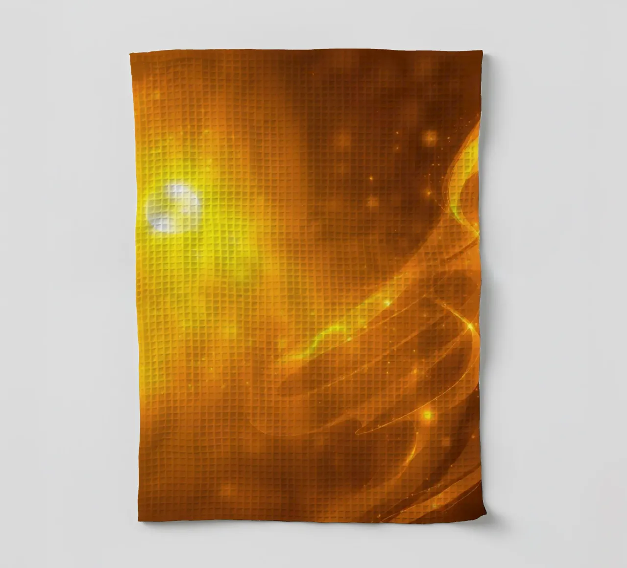 Oranje abstract licht wervelend in kosmische achtergrond bij schemering theedoek van DesignDoodle