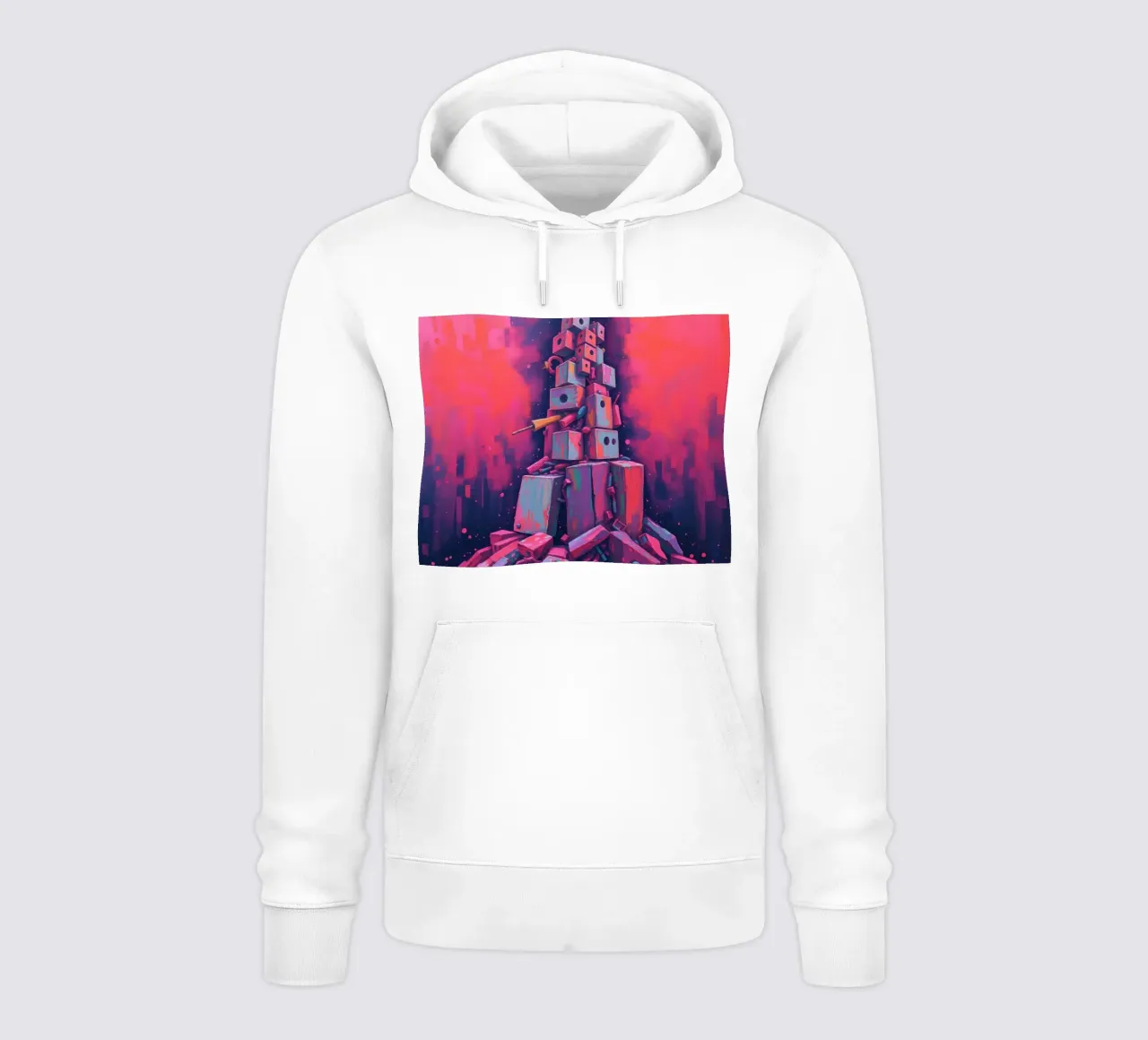 abstracto torre de bloques de color rosa el arte en la noche con una media luna sudadera con capucha de DesignDoodle