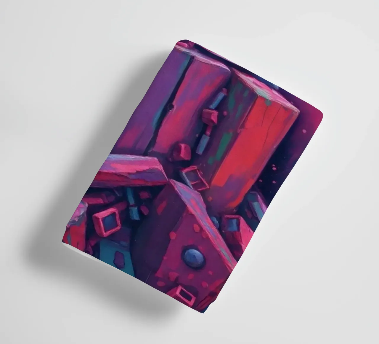 abstract tower of blocks pink art at night with a crescent towel by DesignDoodle