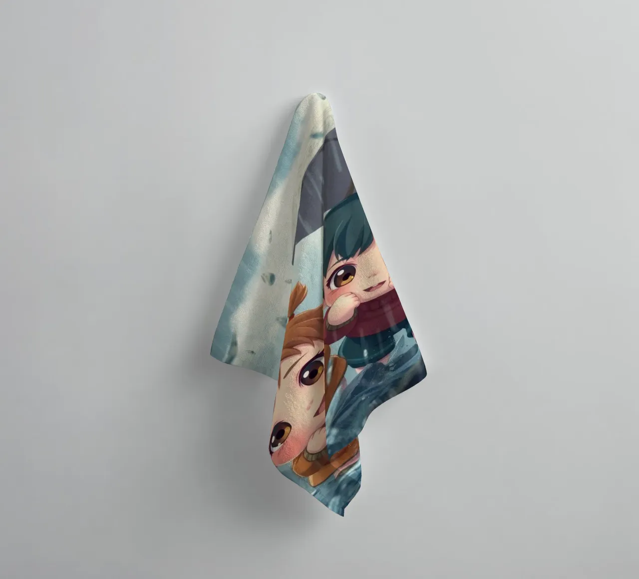 Kinderen spelen vrolijk in de regen onder een gezellige paraplu badhanddoek van DesignDoodle