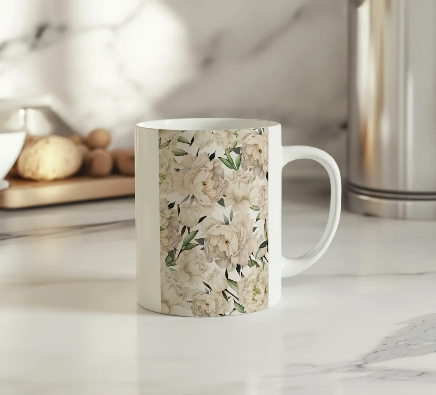 Peonies Pattern ceramic mug by Nadjaa