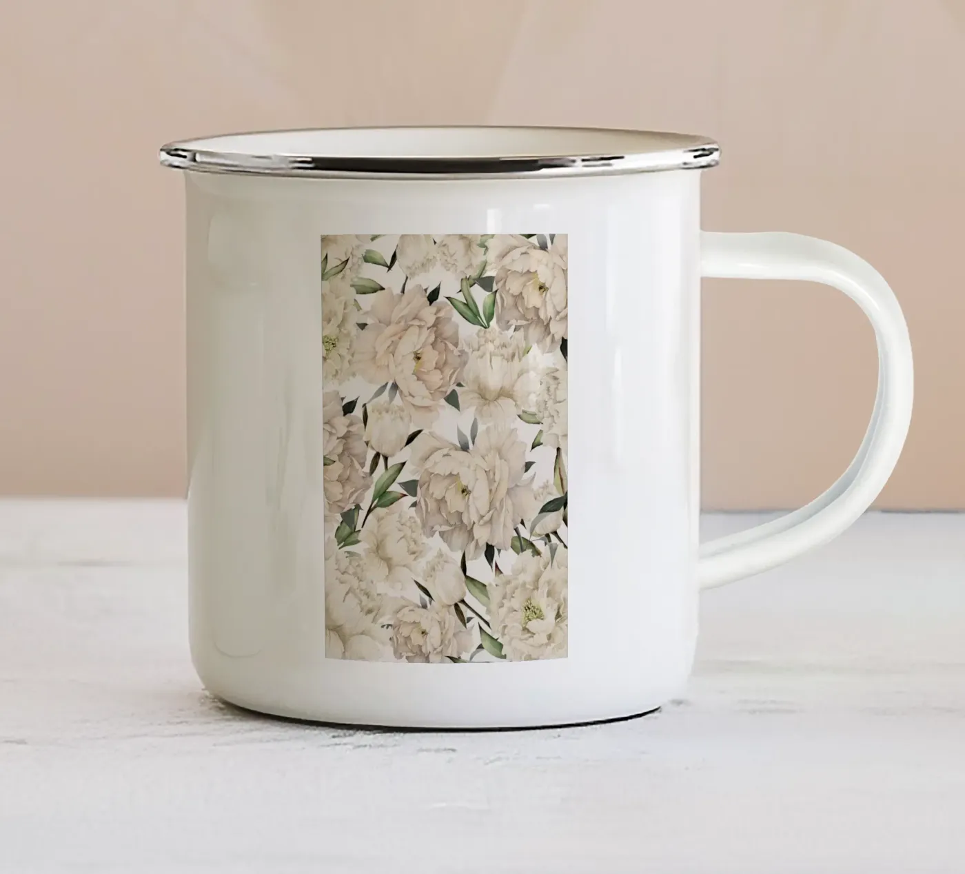 Peonies Pattern enamel mug by Nadjaa