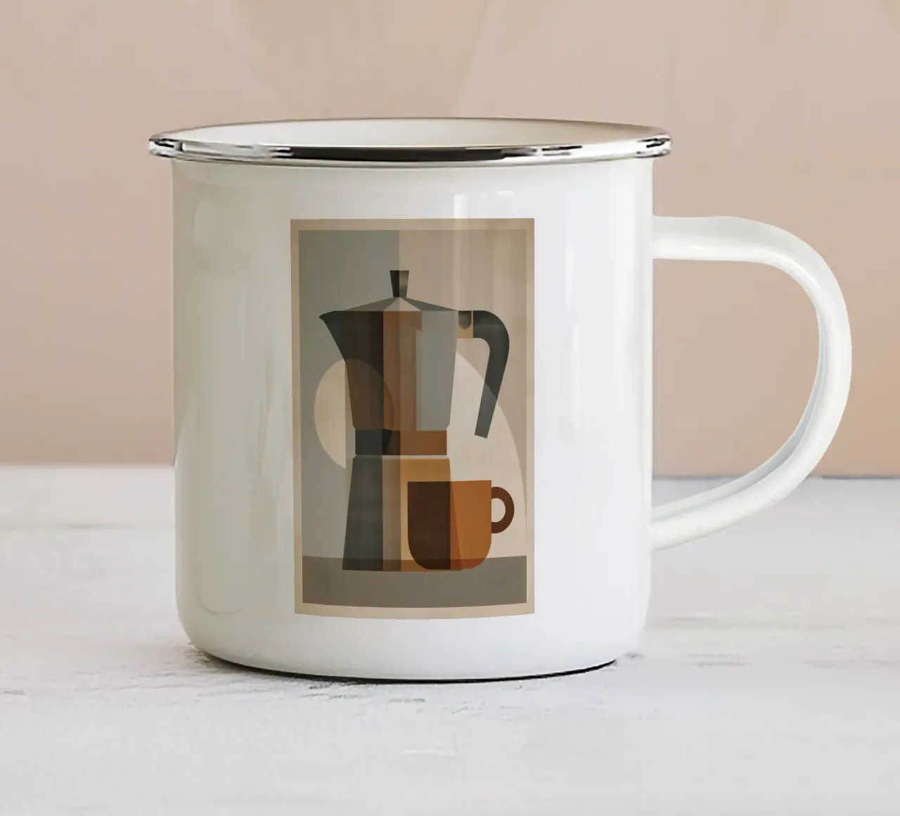 Poster Bialetti - Arte del caffè geometrica in stile retrò tazza in smalto da Artworkai Shop