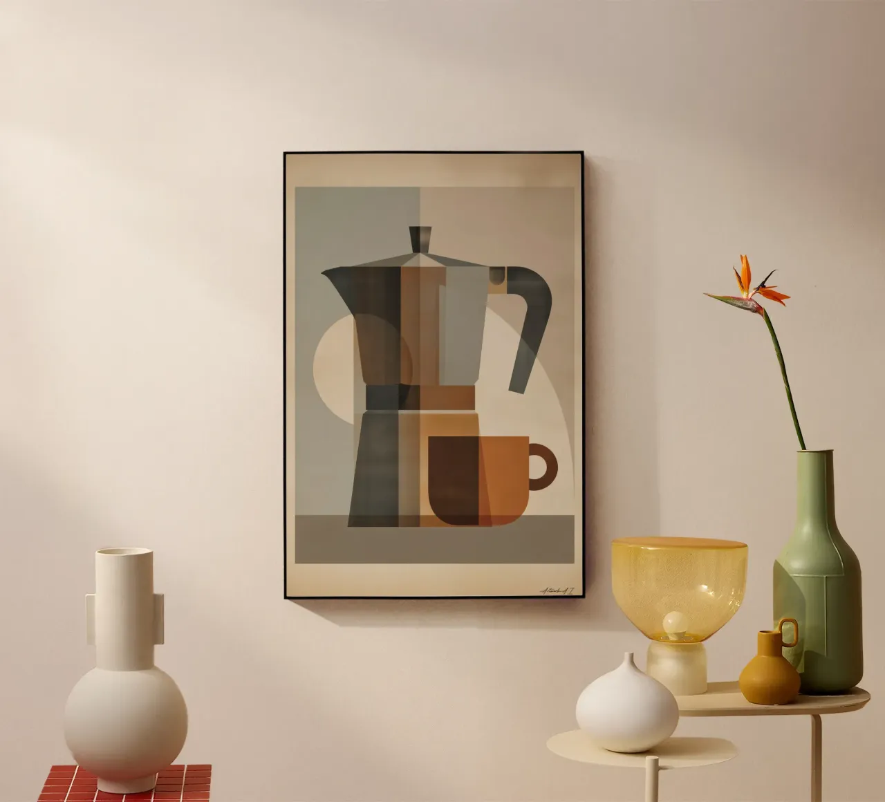 Poster Bialetti - Arte del caffè geometrica in stile retrò plexiglass da Artworkai Shop