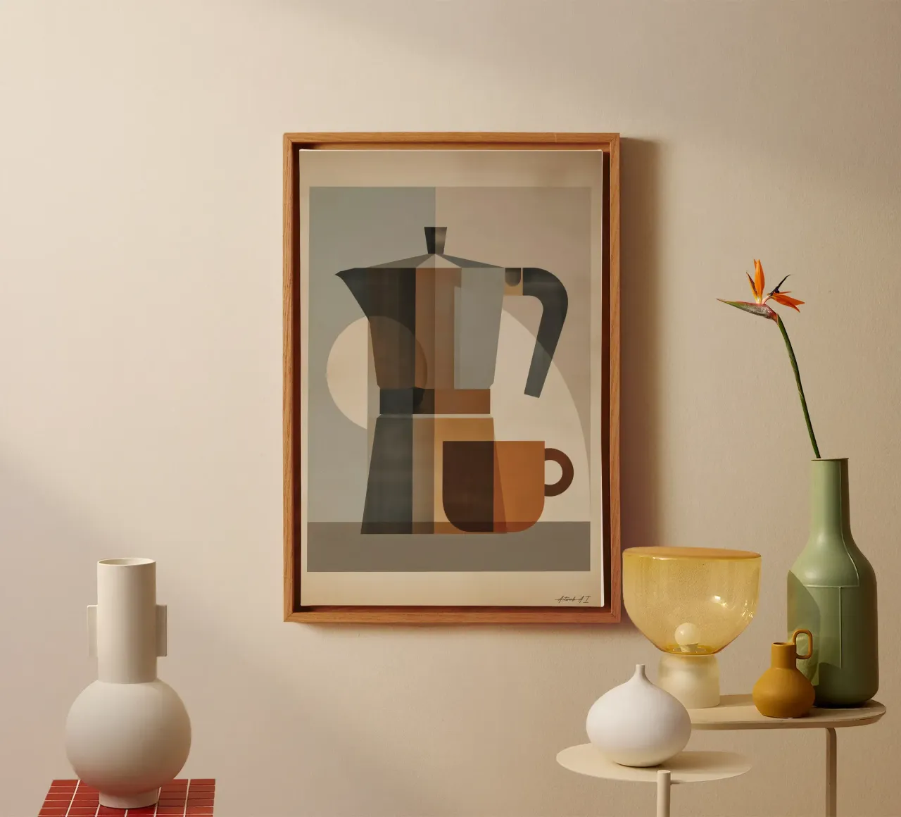 Poster Bialetti - Arte del caffè geometrica in stile retrò tela con Cornice a cassetta da Artworkai Shop