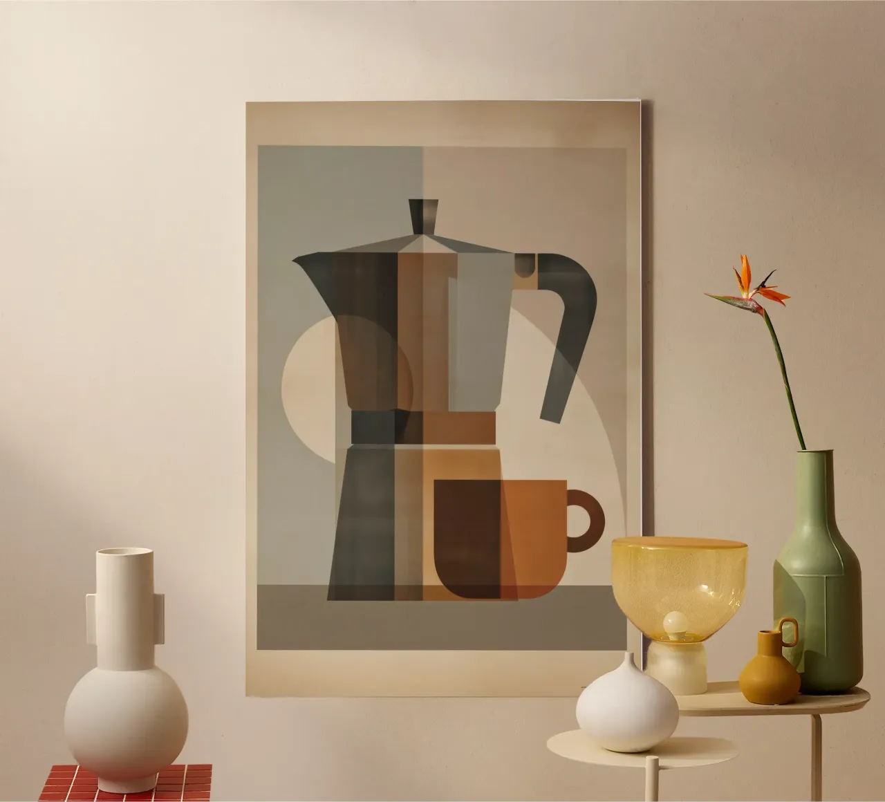 Poster Bialetti - Arte del caffè geometrica in stile retrò tela con Cornice a cassetta da Artworkai Shop