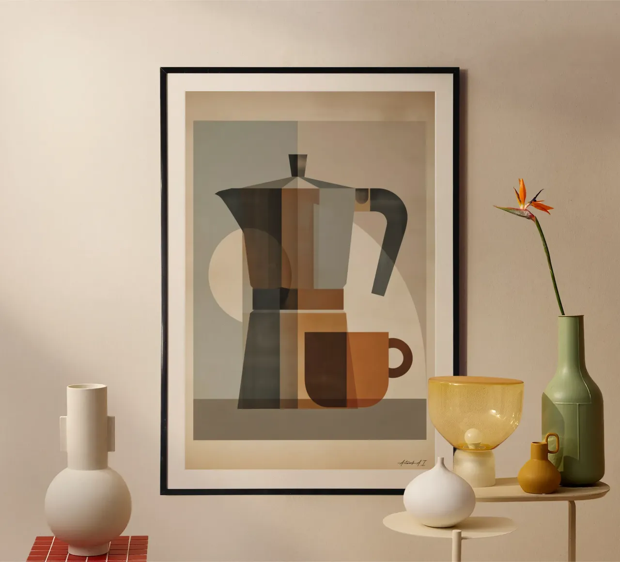 Poster Bialetti - Arte del caffè geometrica in stile retrò poster da Artworkai Shop