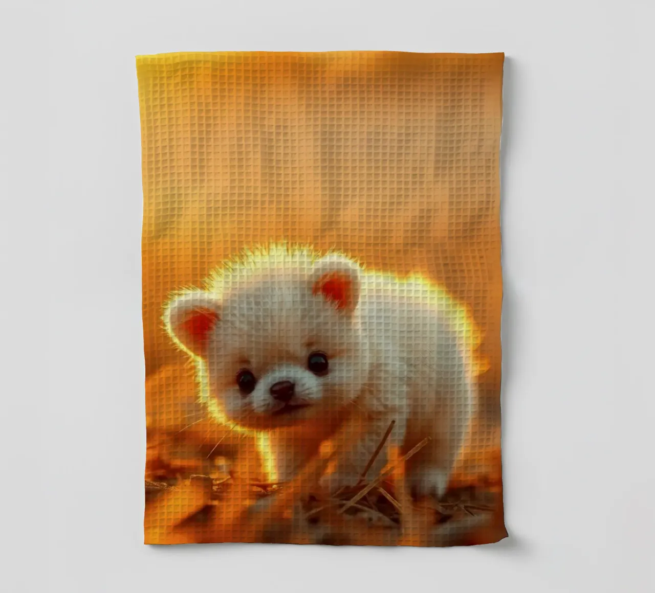 Chiot mignon marchant dans l'herbe, heure dorée avec lumière du soleil torchon de DesignDoodle