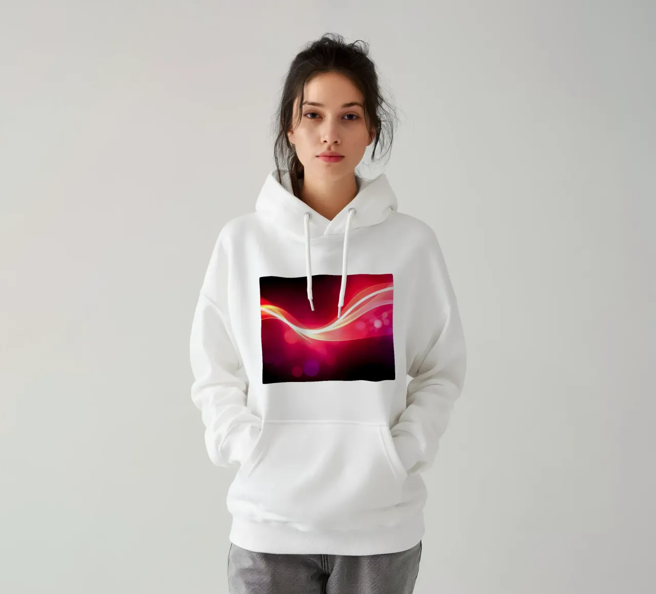 le onde luminose danzano in disegni colorati contro un'arte oscura felpa con cappuccio da DesignDoodle