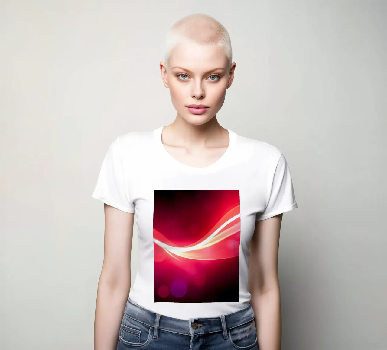 light waves dance in colorful patterns against a dark art women's fitted t-shirt by DesignDoodle