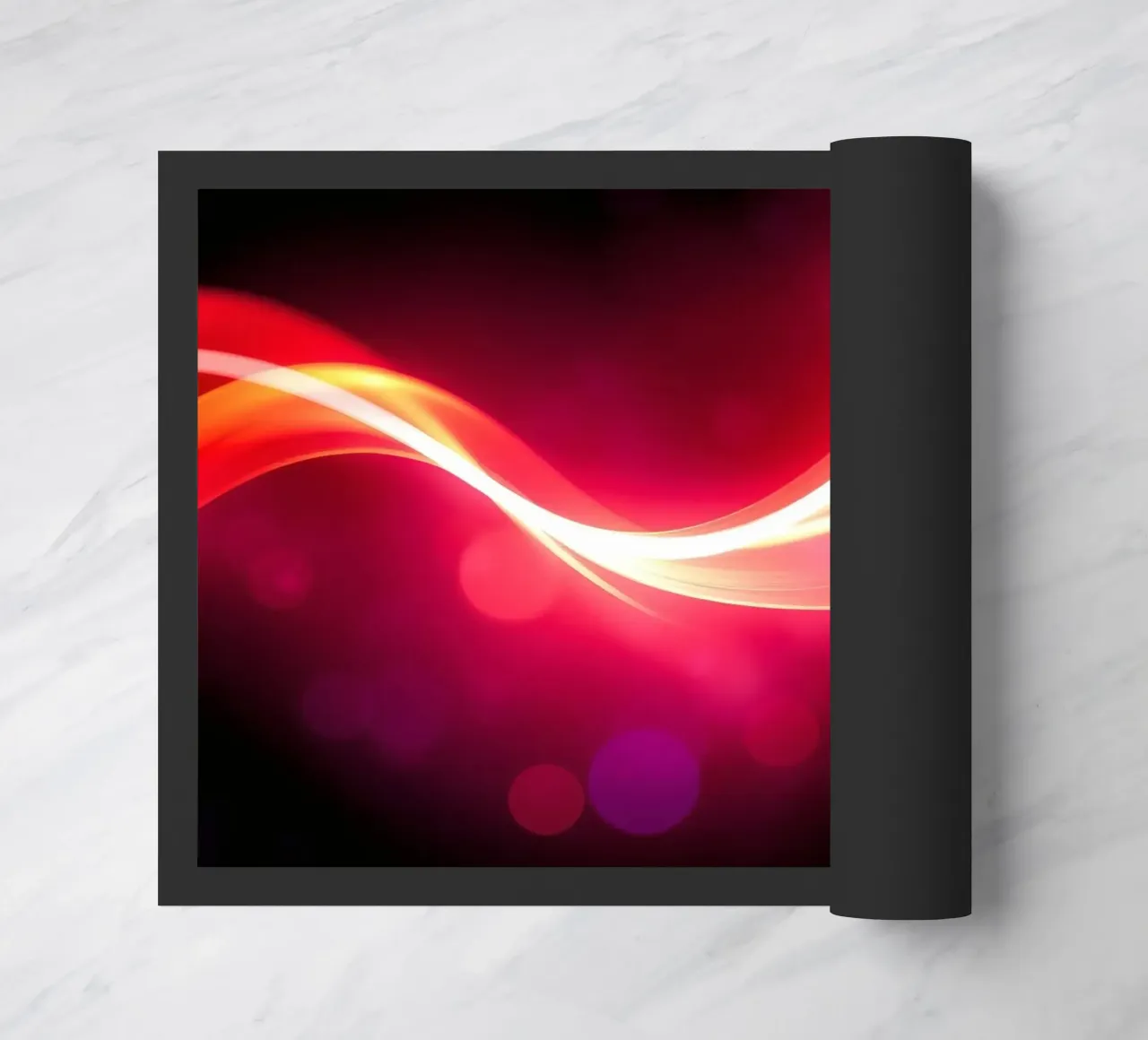 light waves dance in colorful patterns against a dark art doormat by DesignDoodle
