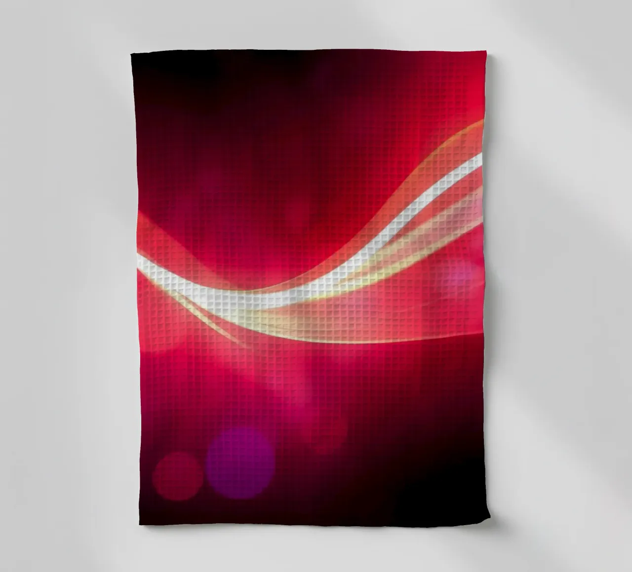 light waves dance in colorful patterns against a dark art tea towel by DesignDoodle