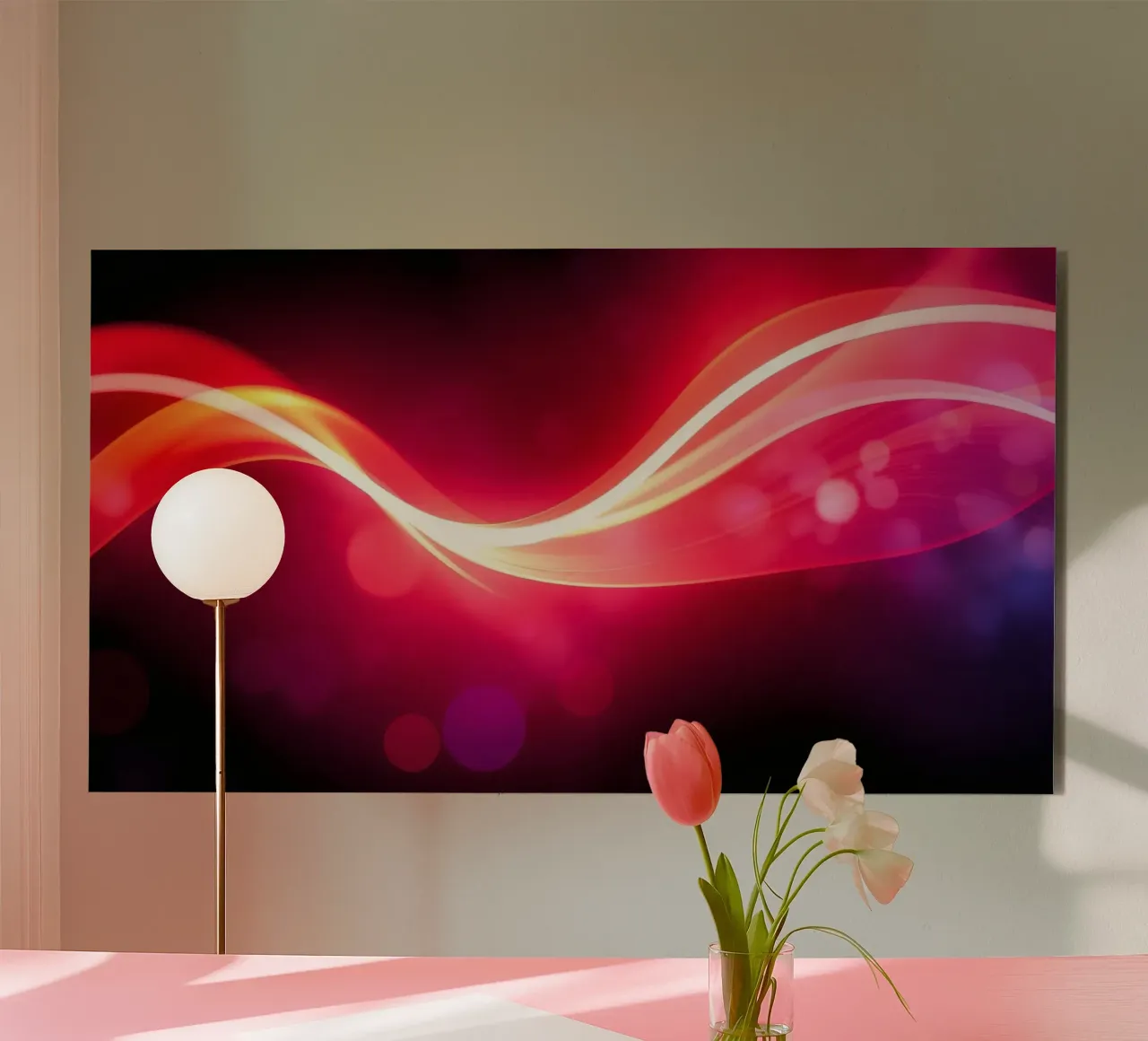 light waves dance in colorful patterns against a dark art alu-dibond by DesignDoodle